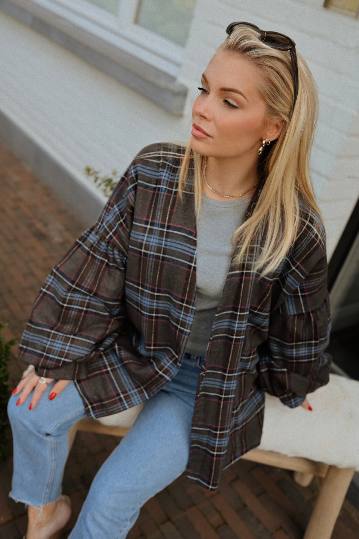 Hilke Carreaux Gilet - Bruin