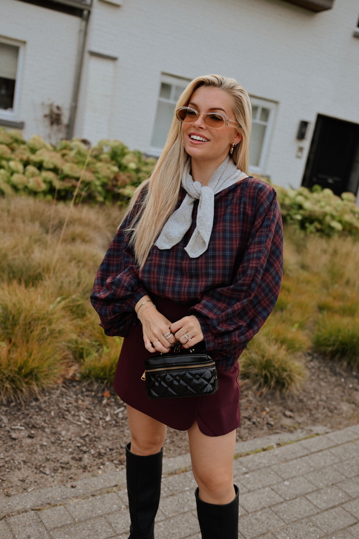Cato Carreaux Blouse - Bordeaux