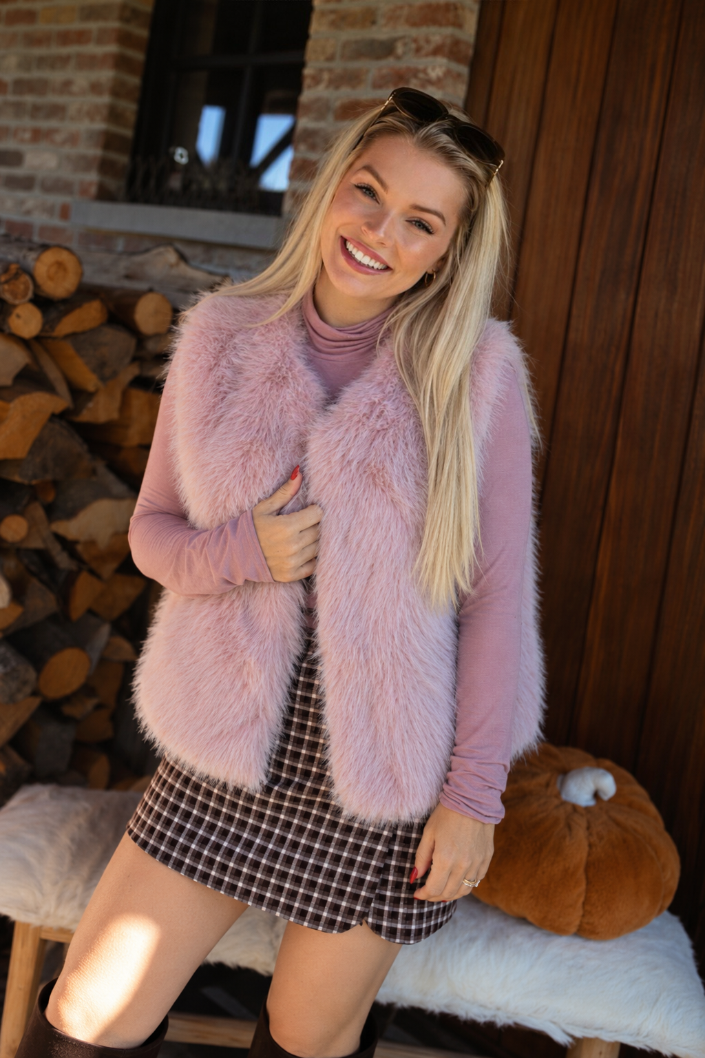 Faux Fur Gilet - Roze