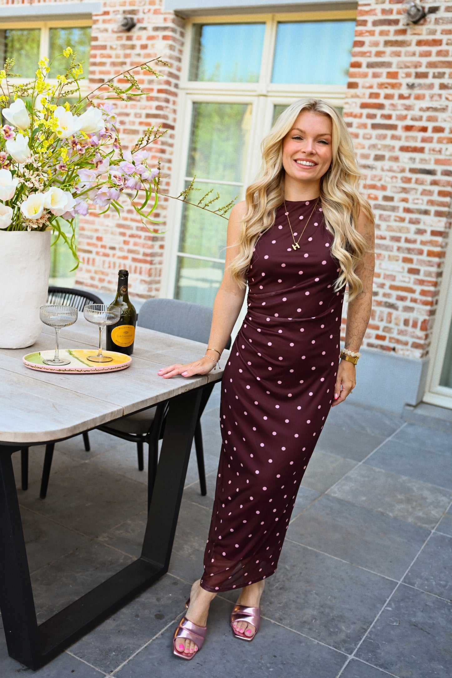 Manon Polkadot Jurk - Bordeaux