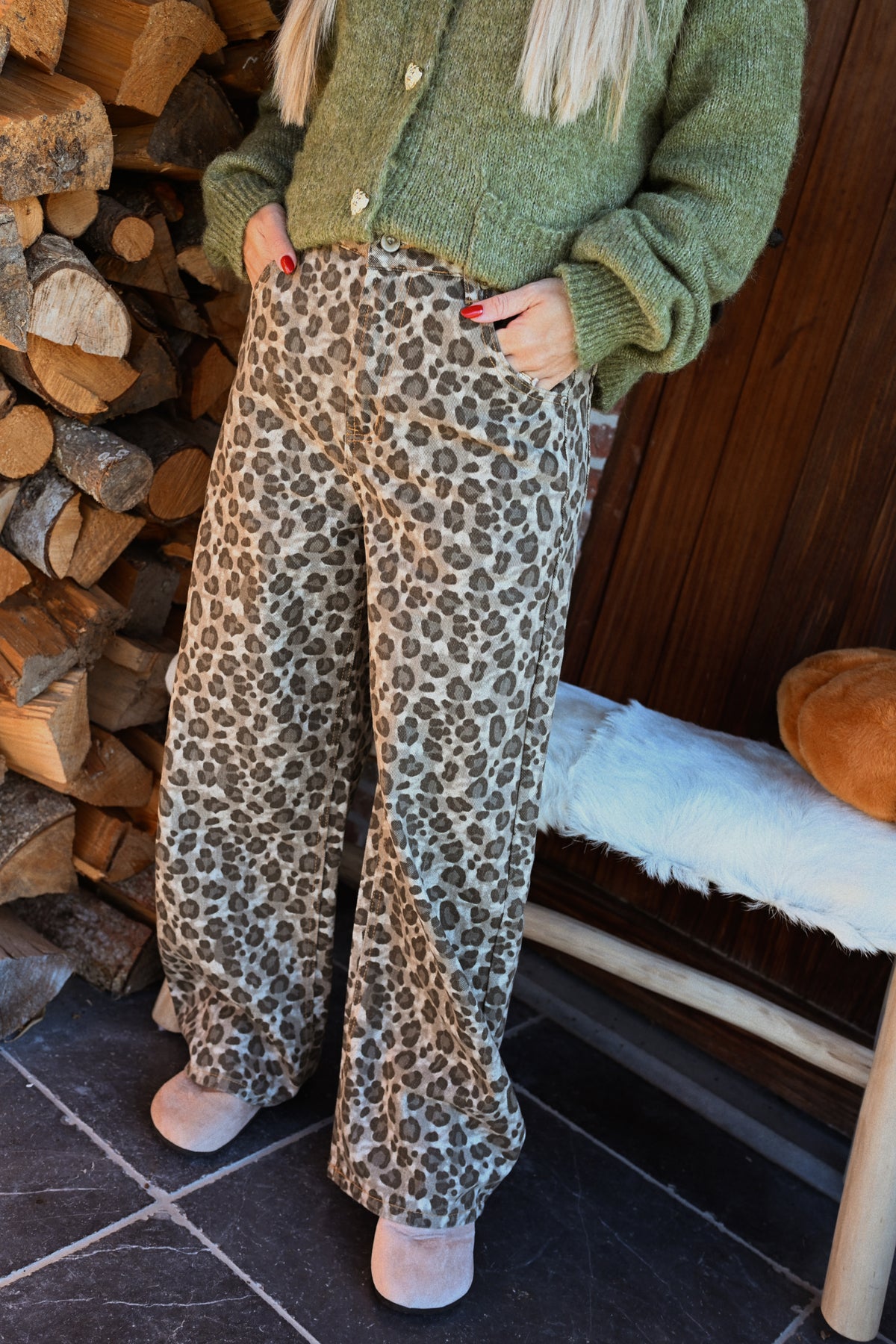 Izzy Leopard Denim Broek - Grijs
