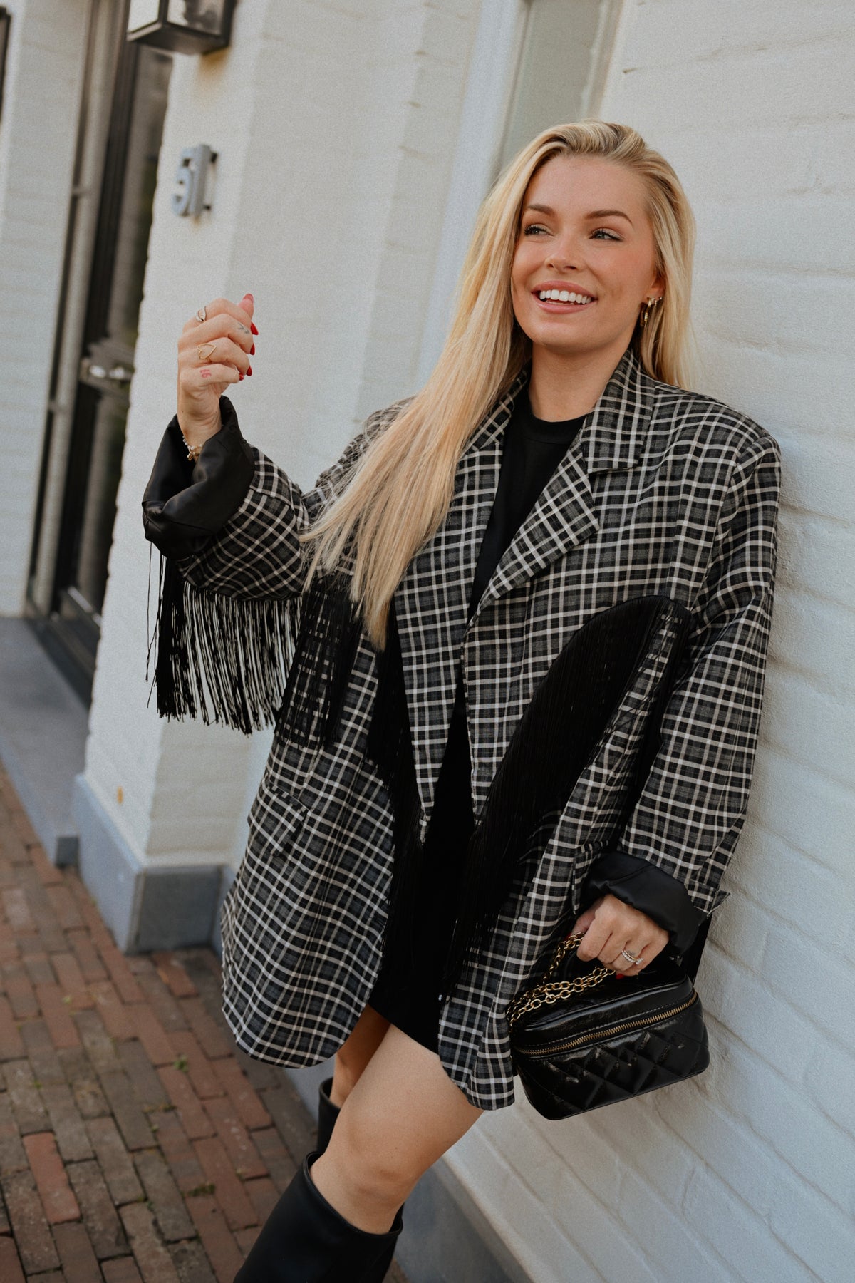 Fringe Carreaux Blazer - Zwart