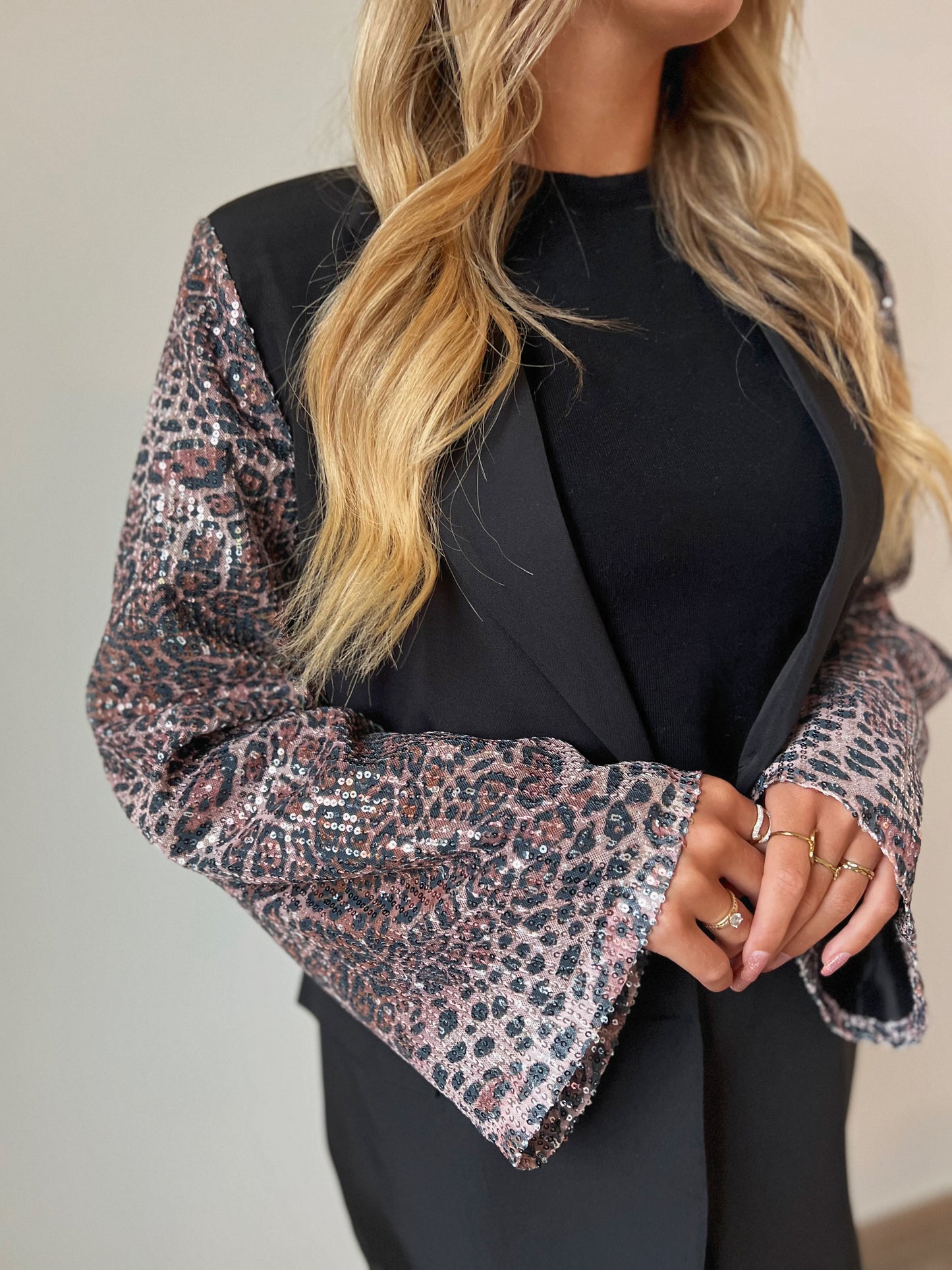 Sequin Leopard Blazer Zwart