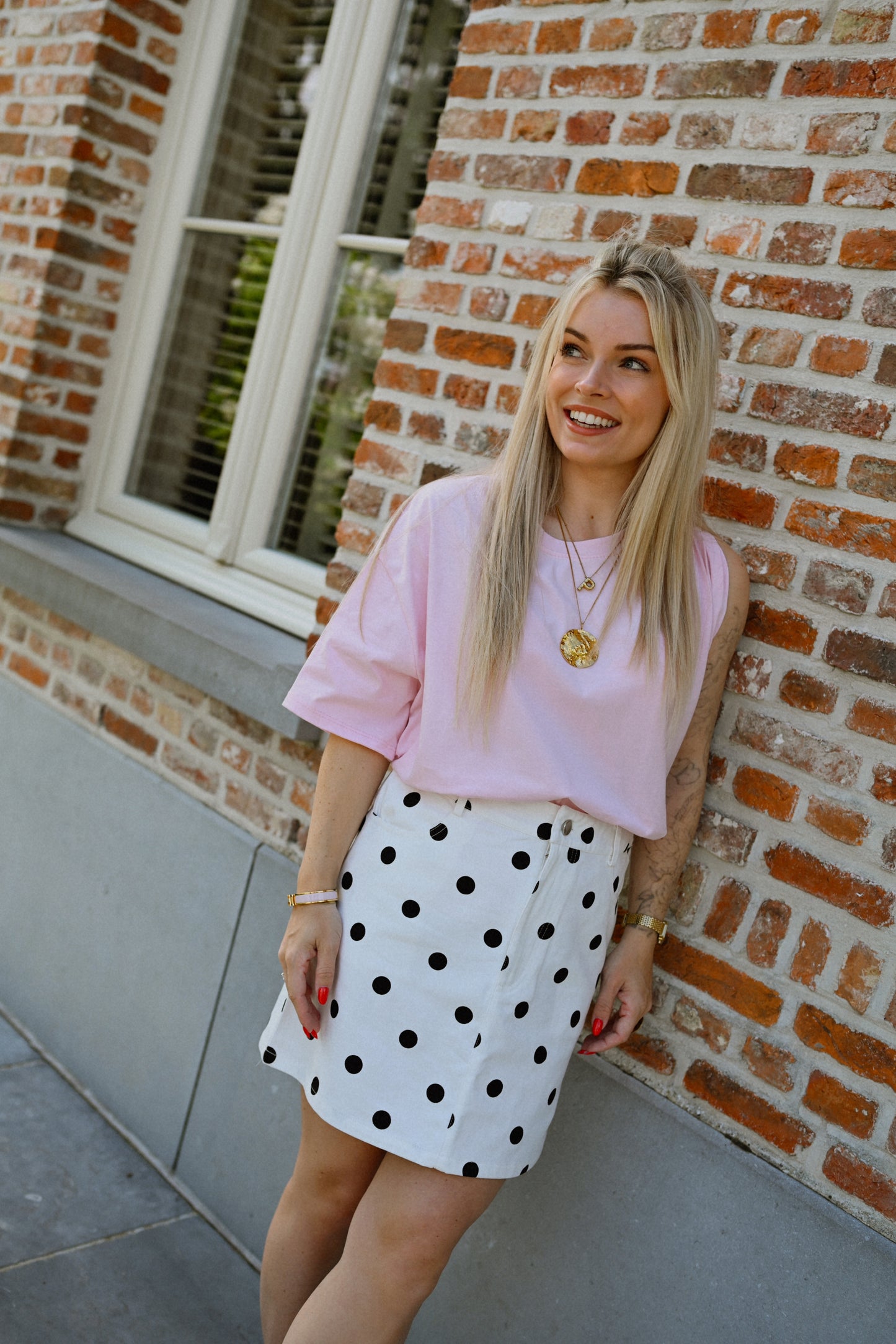 Denim Polkadot Rok - Wit