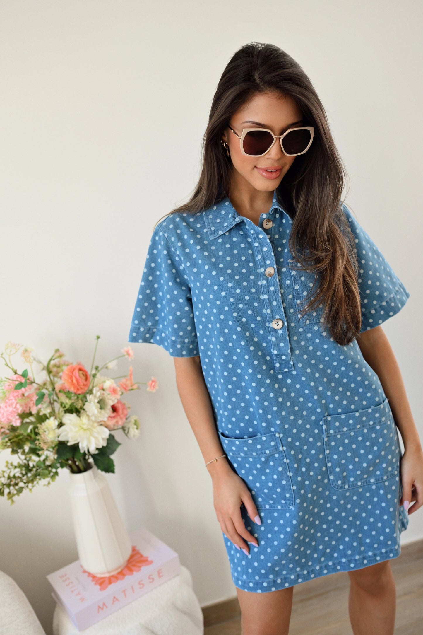 Polkadot Denim Jurk - Blauw (Last one!)