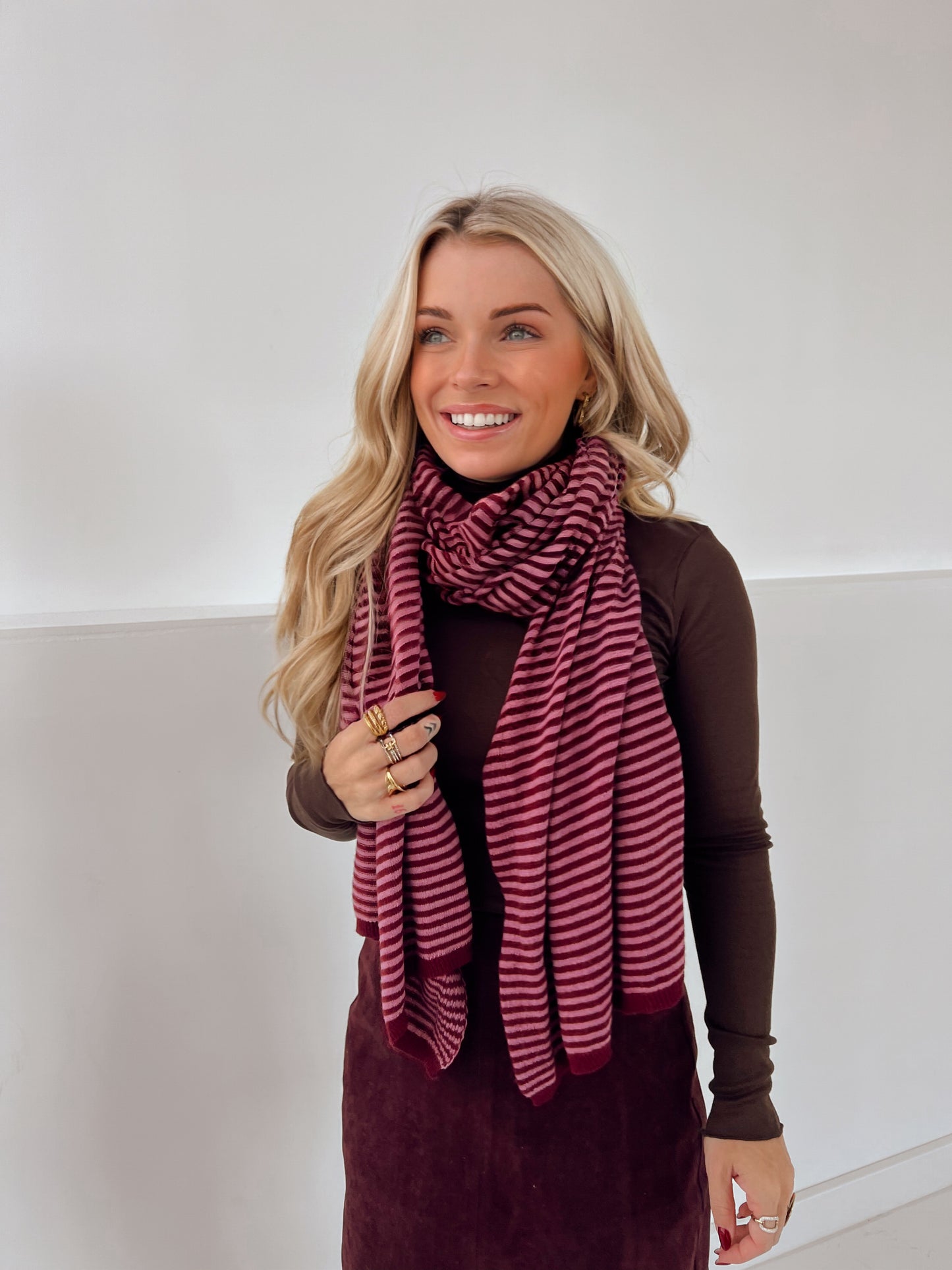 Cashmere Stripe Sjaal Bordeaux/Roze
