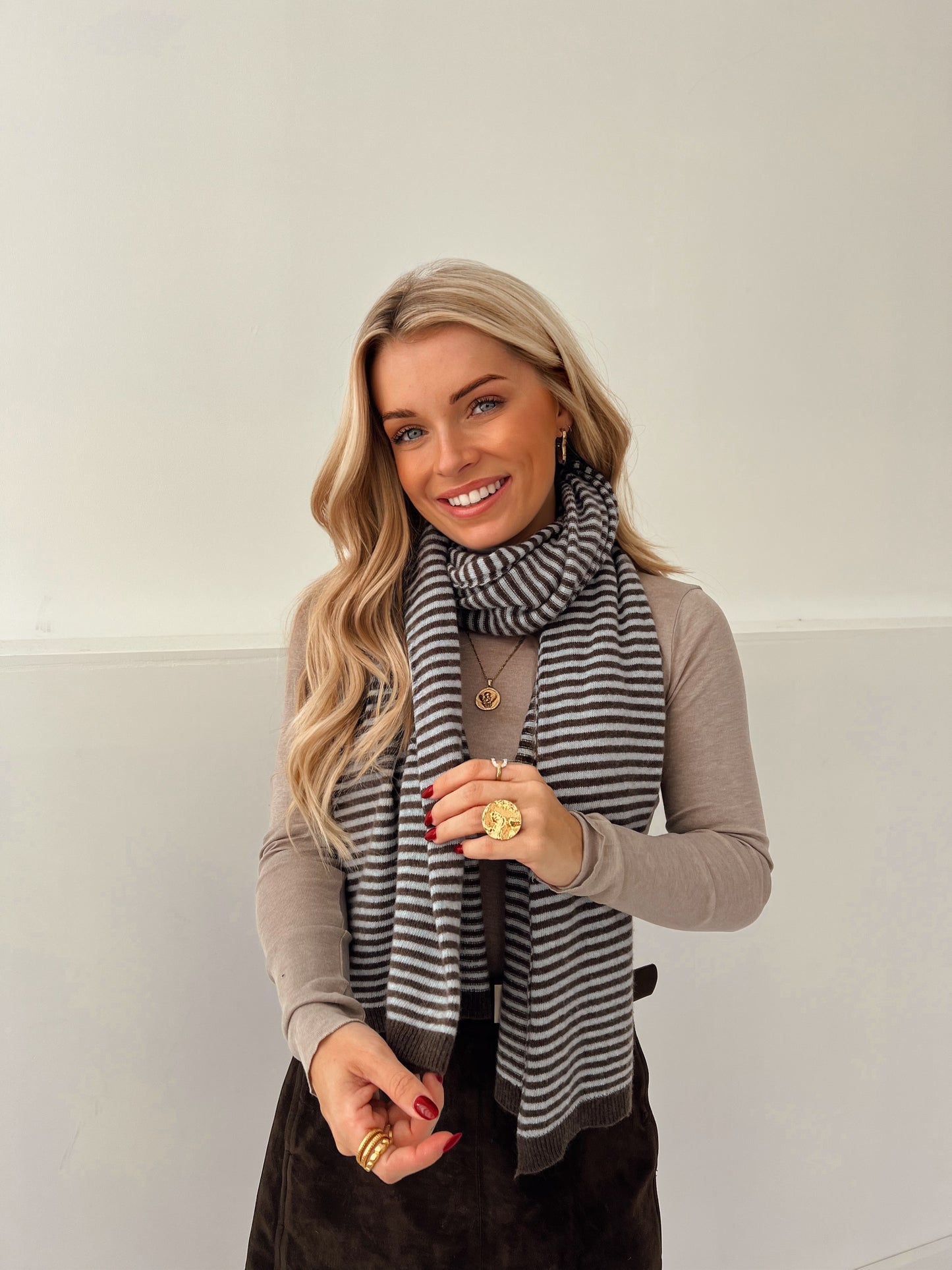 Cashmere Stripe Scarf Brown/Blue