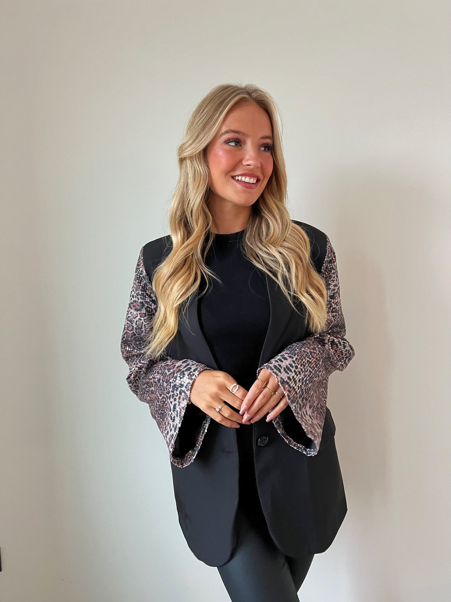 Sequin Leopard Blazer Zwart