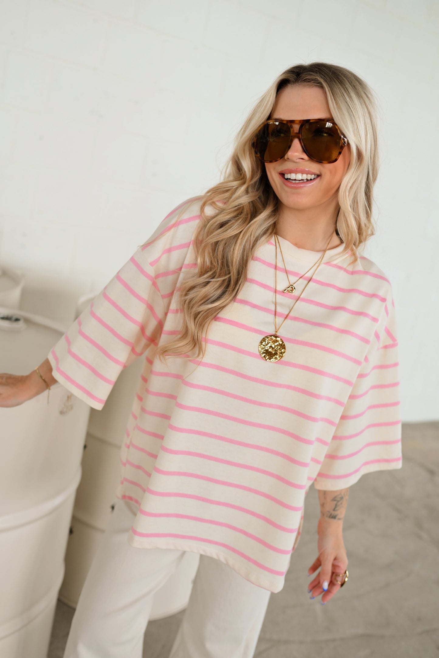 Ellie Striped T-Shirt - Roze (Last one!)