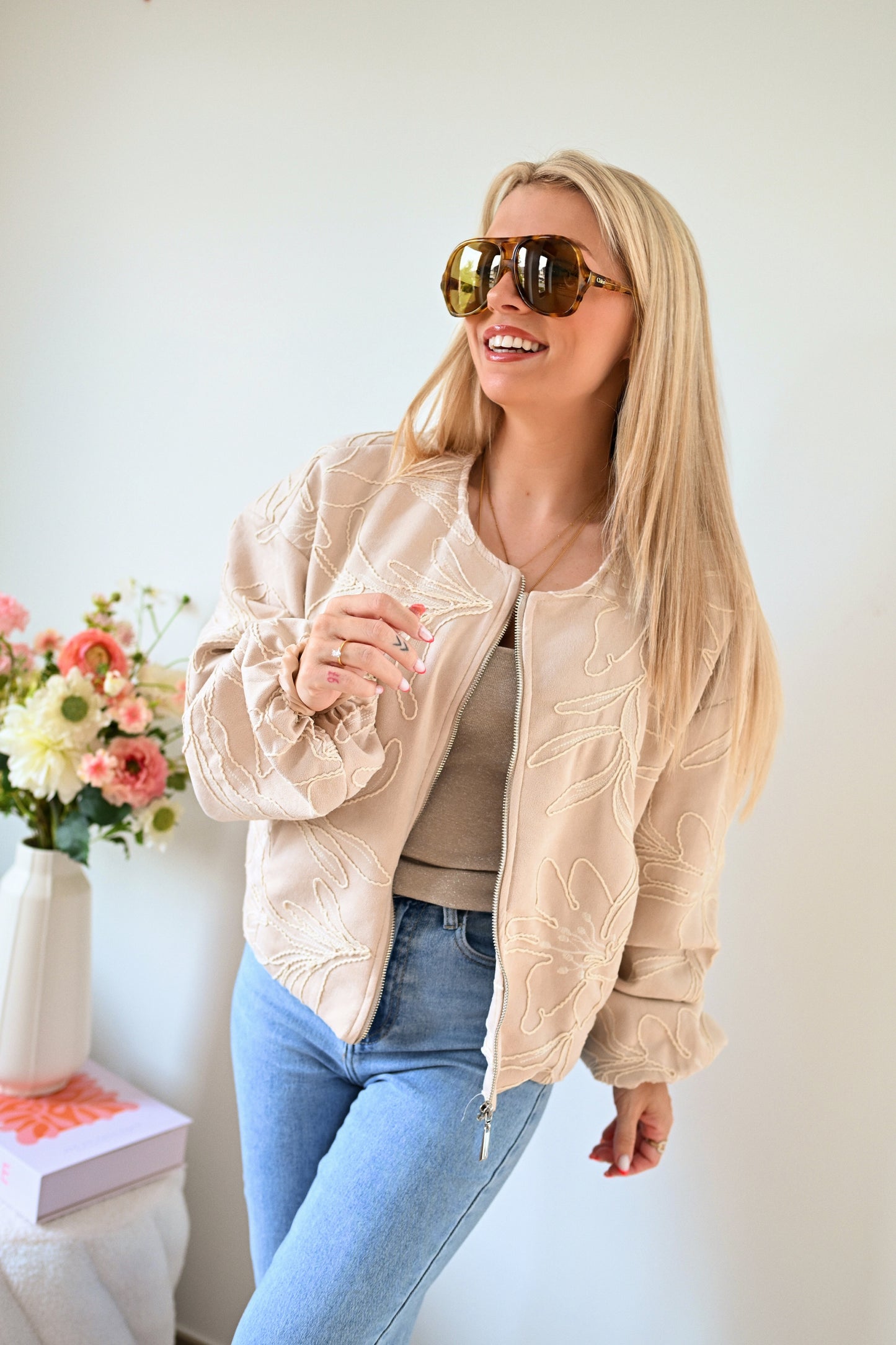 Michelle Velvet Bomber - Beige (Last one!)