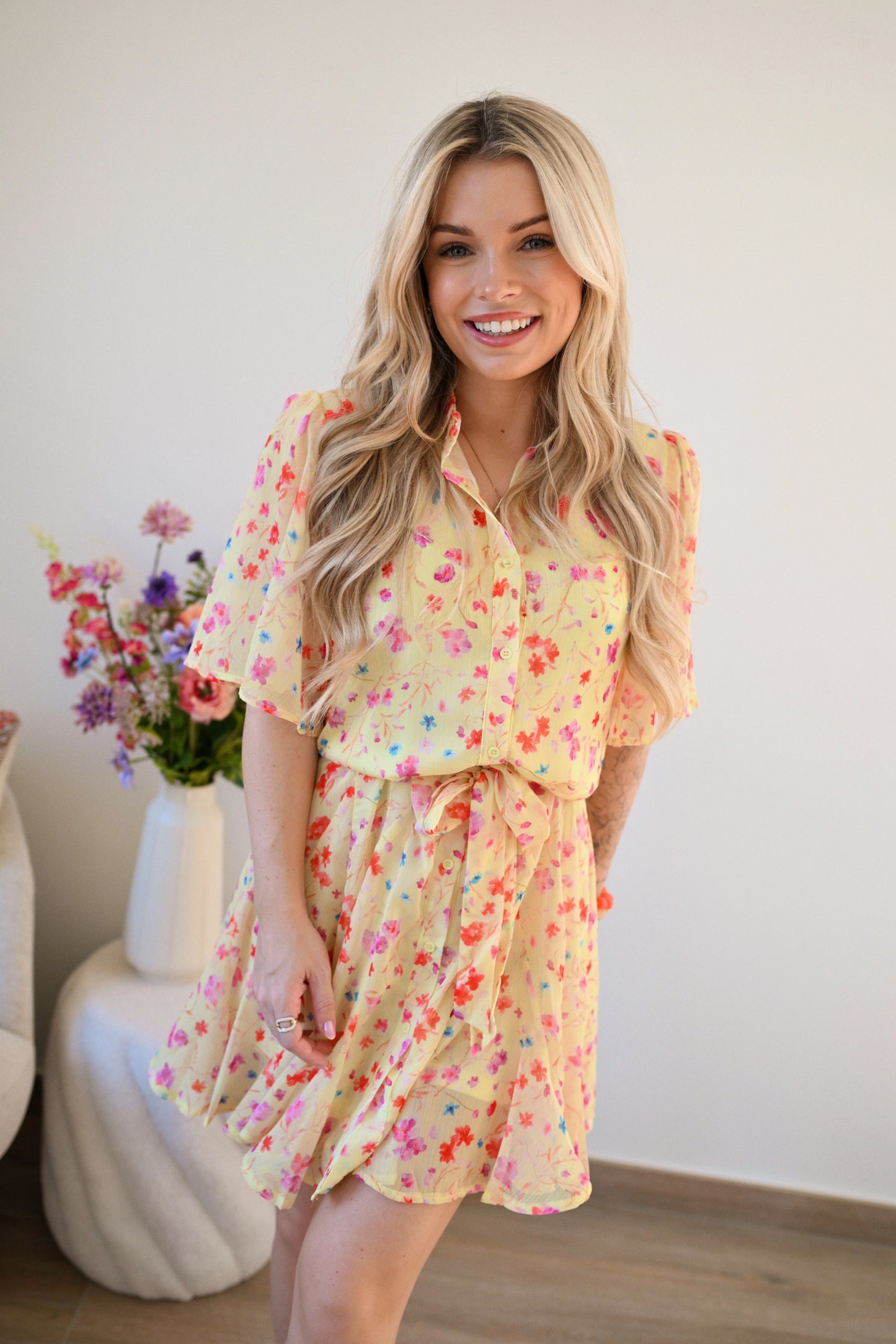 Nina Bloemen Jurk - Geel (Last one!)