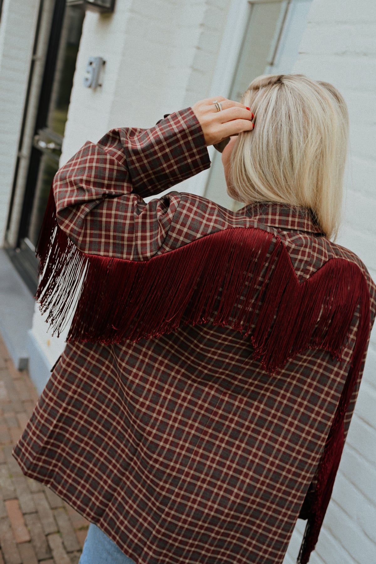 Fringe Carreaux Blazer - Bordeaux