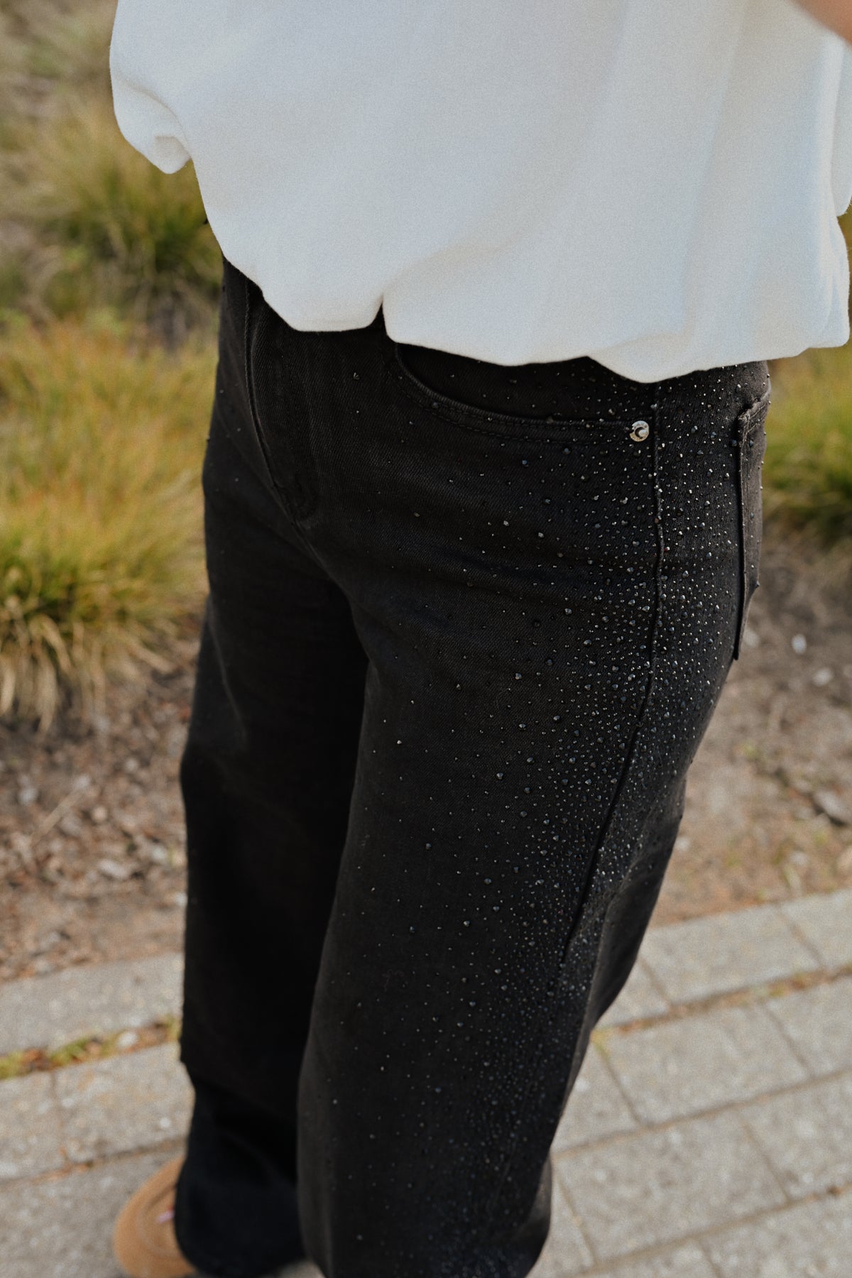 Strass Denim Broek - Zwart