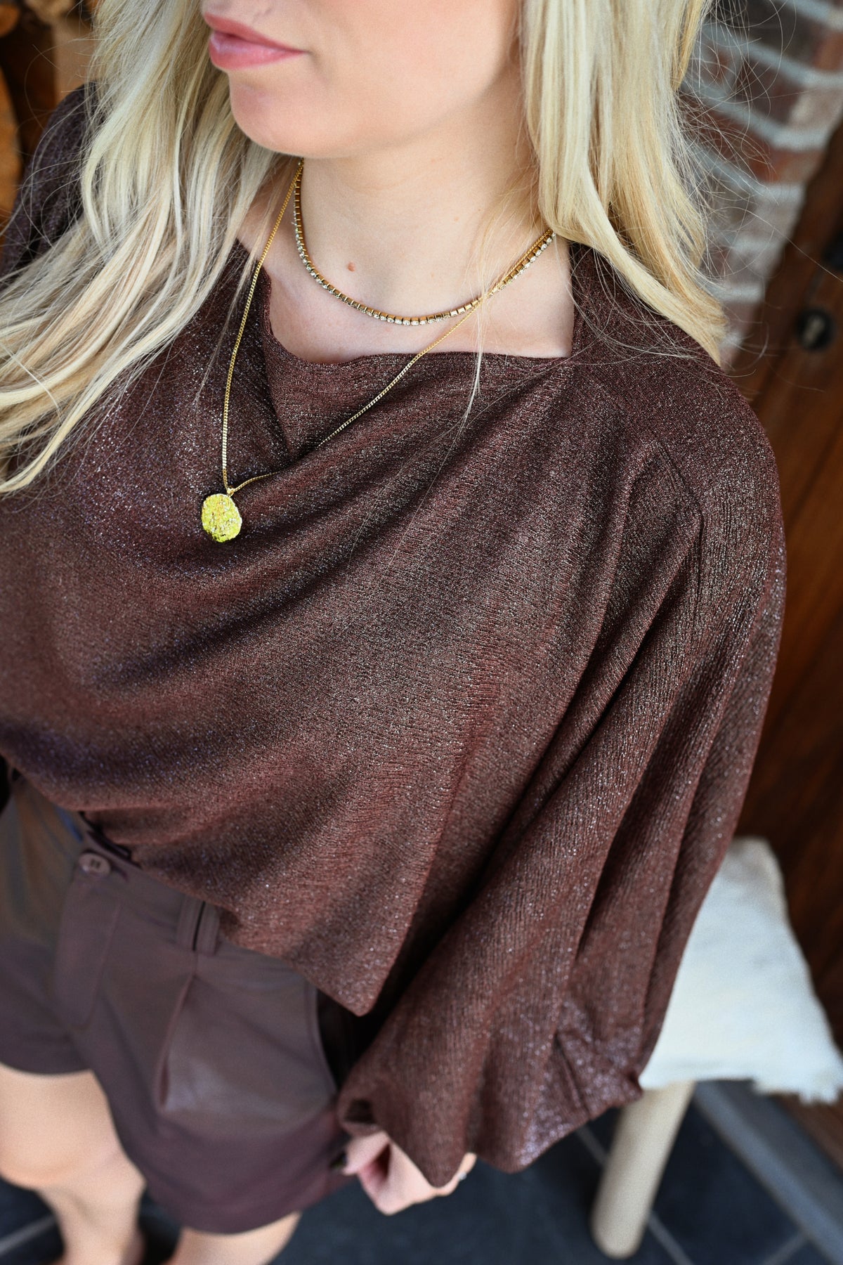 Elisa Glitter Blouse - Bruin