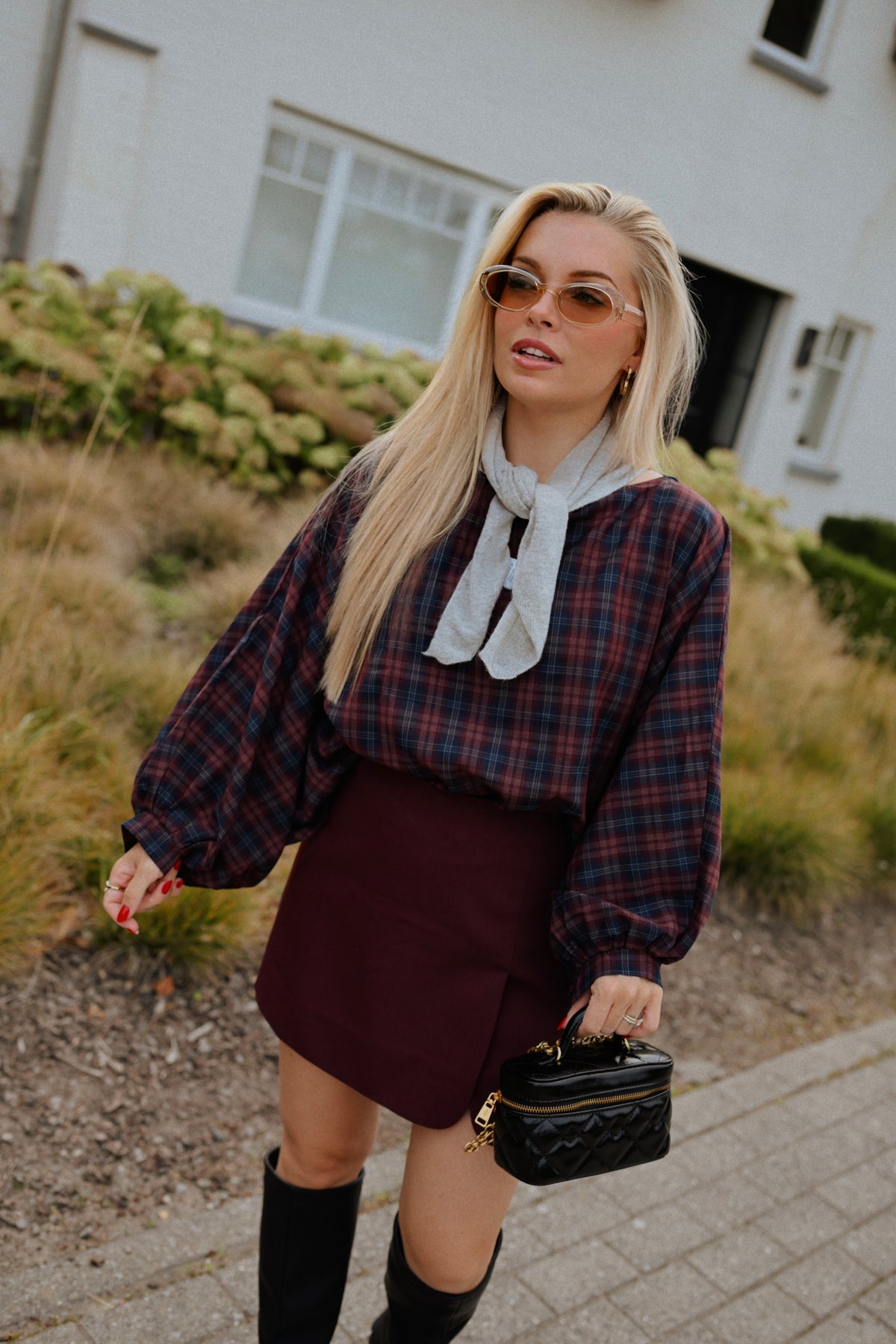 Cato Carreaux Blouse - Bordeaux