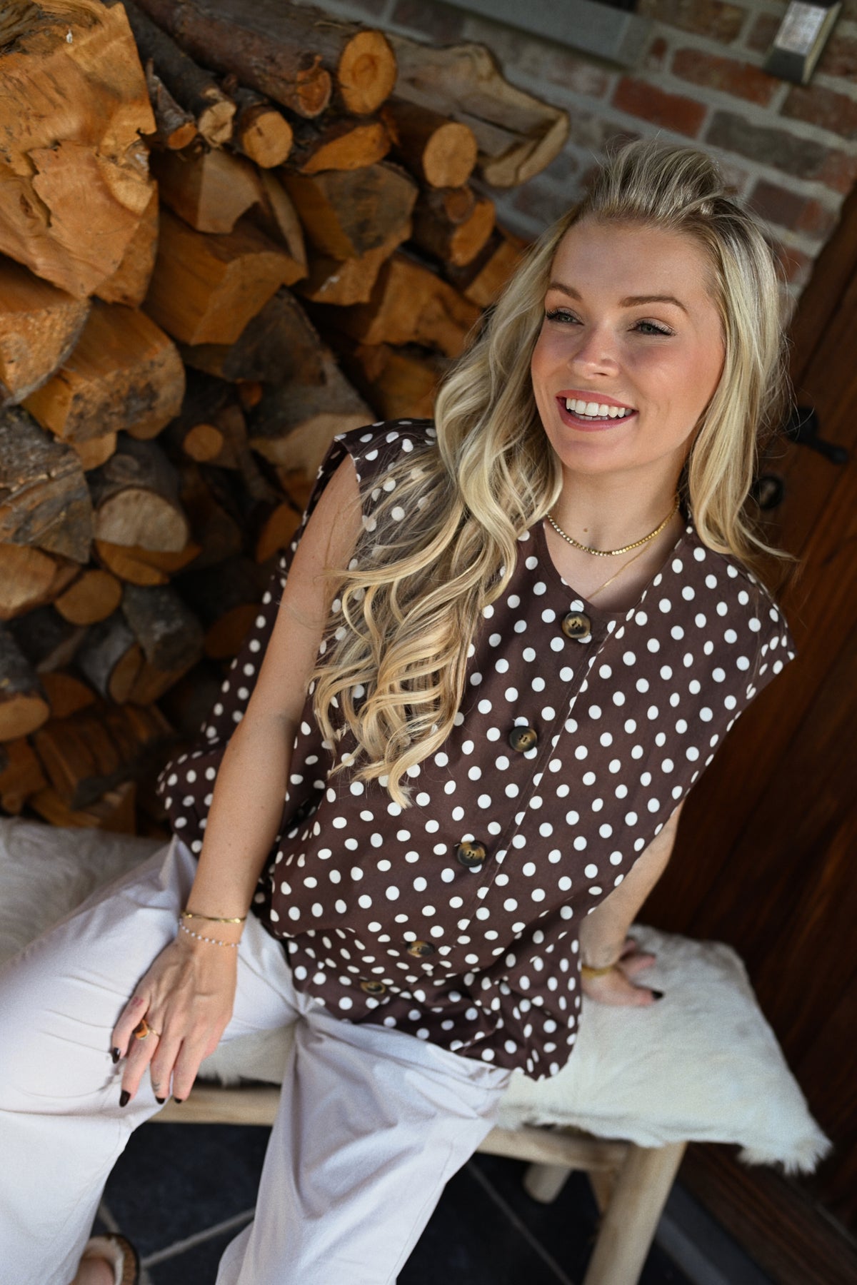 Emily Polkadot Gilet - Bruin
