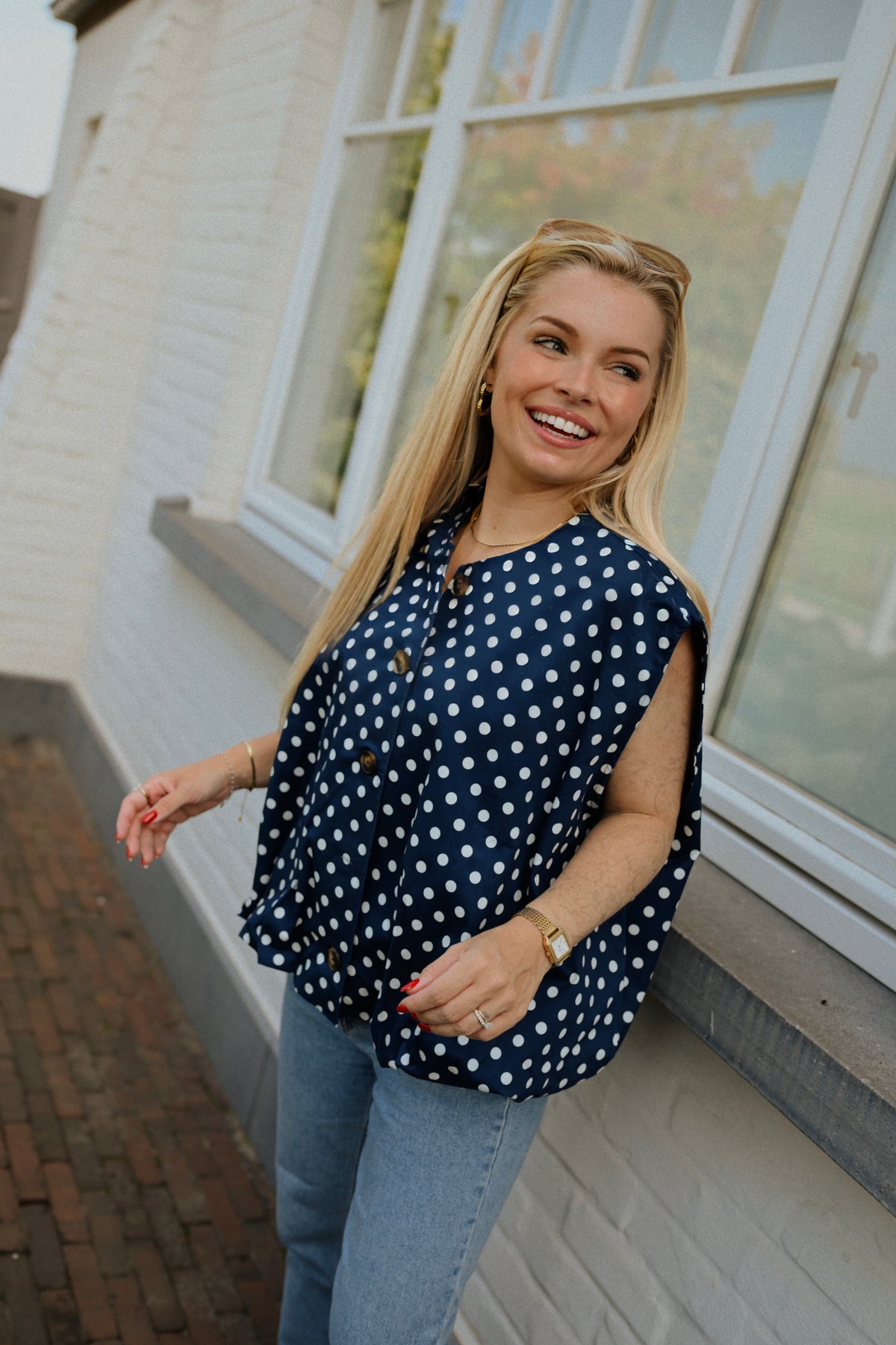 Emily Polkadot Gilet - Blauw