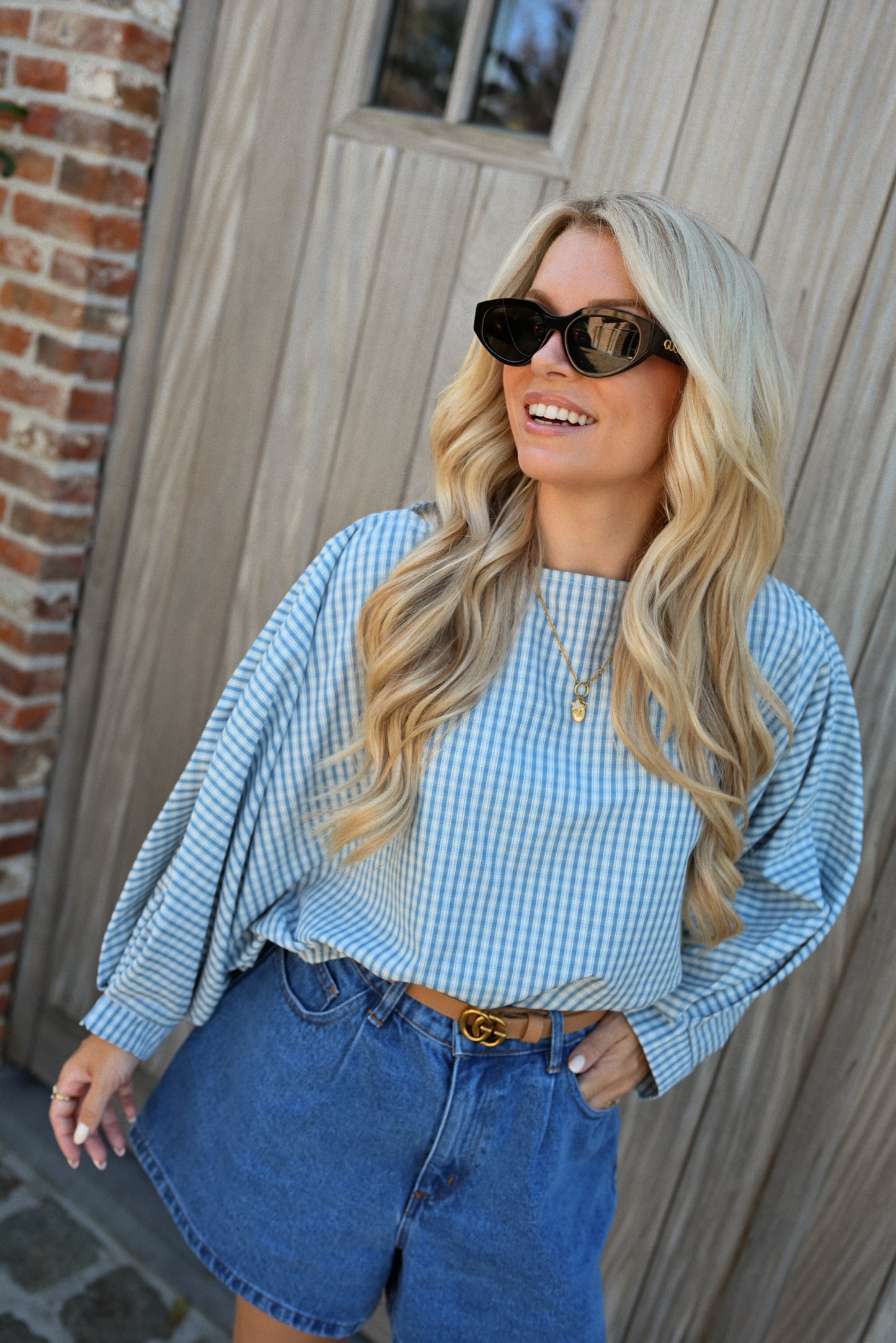 Lore Carreaux Blouse - Blauw