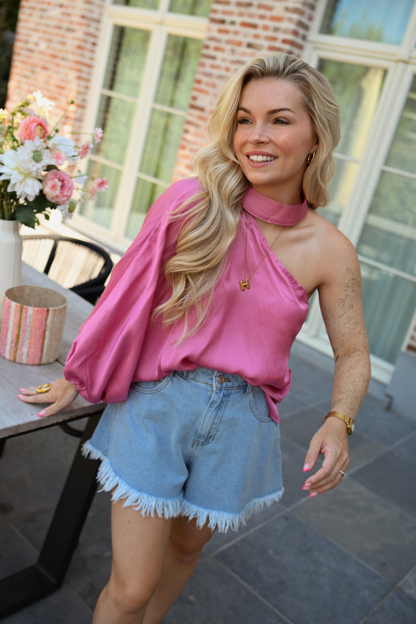 Manou Silk Top - Roze
