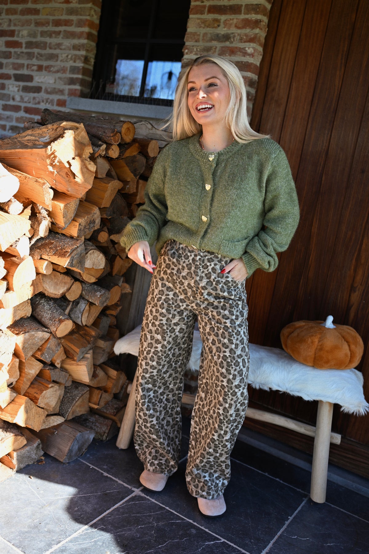 Izzy Leopard Denim Broek - Grijs
