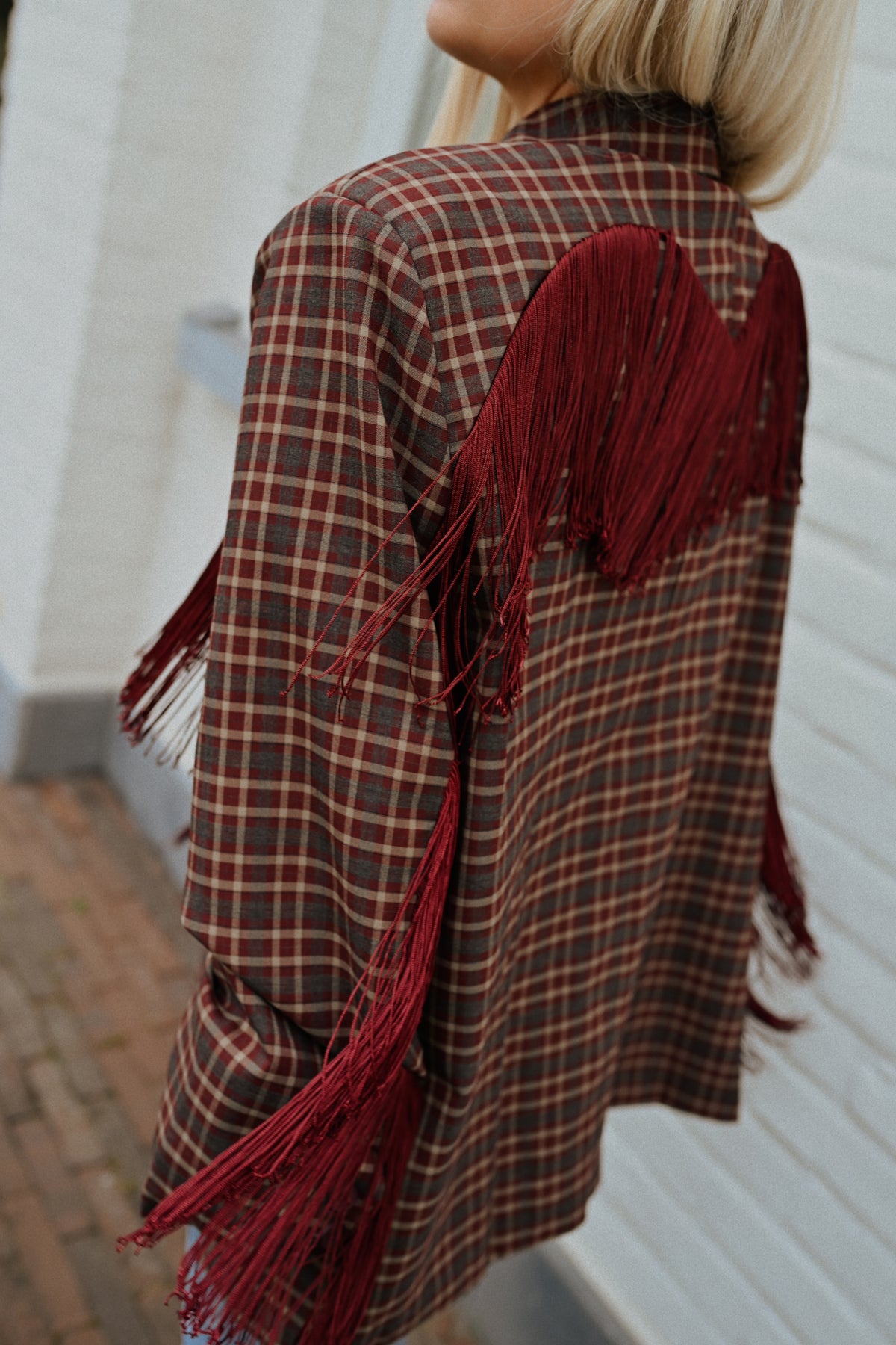 Fringe Carreaux Blazer - Bordeaux