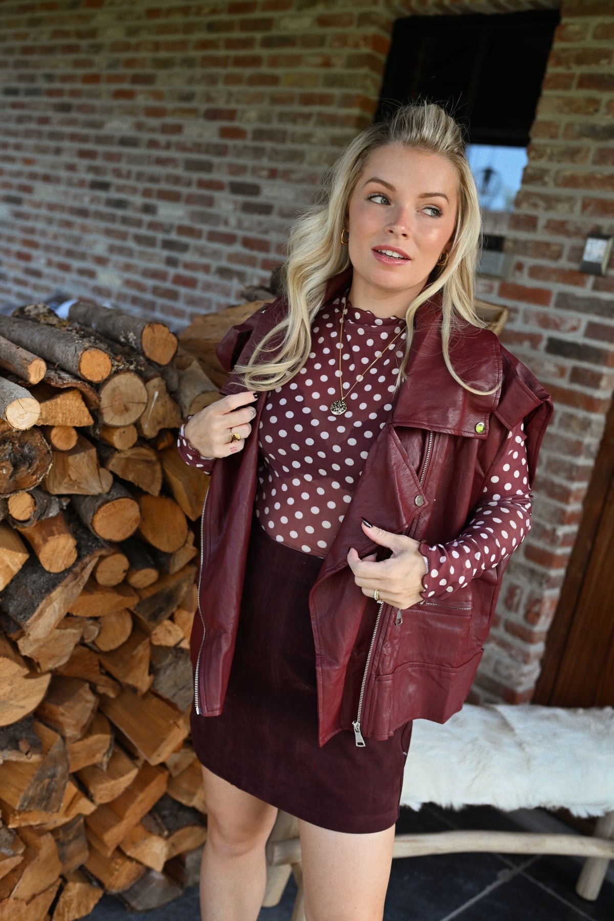 Esther Leatherlook Vest - Bordeaux