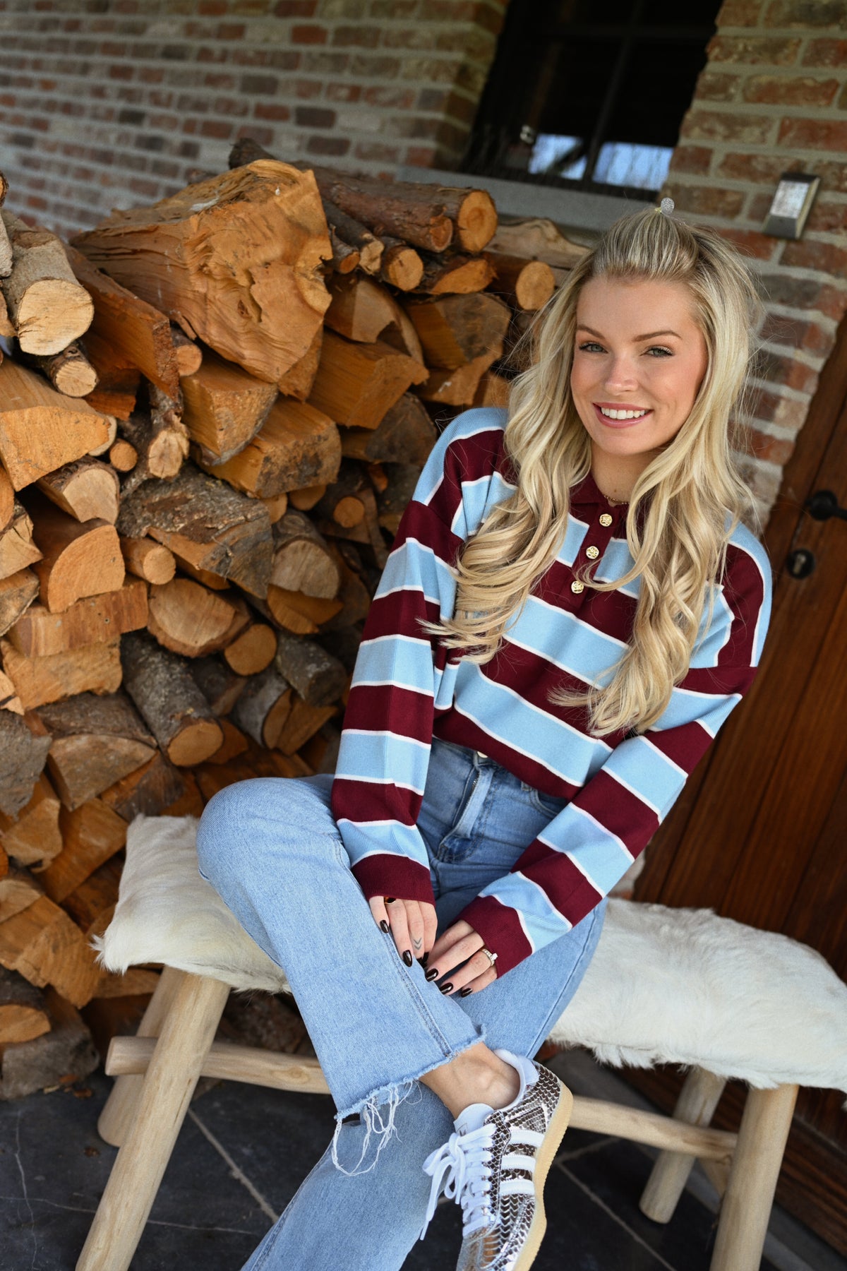 Gaelle Gestreepte Pull - Bordeaux