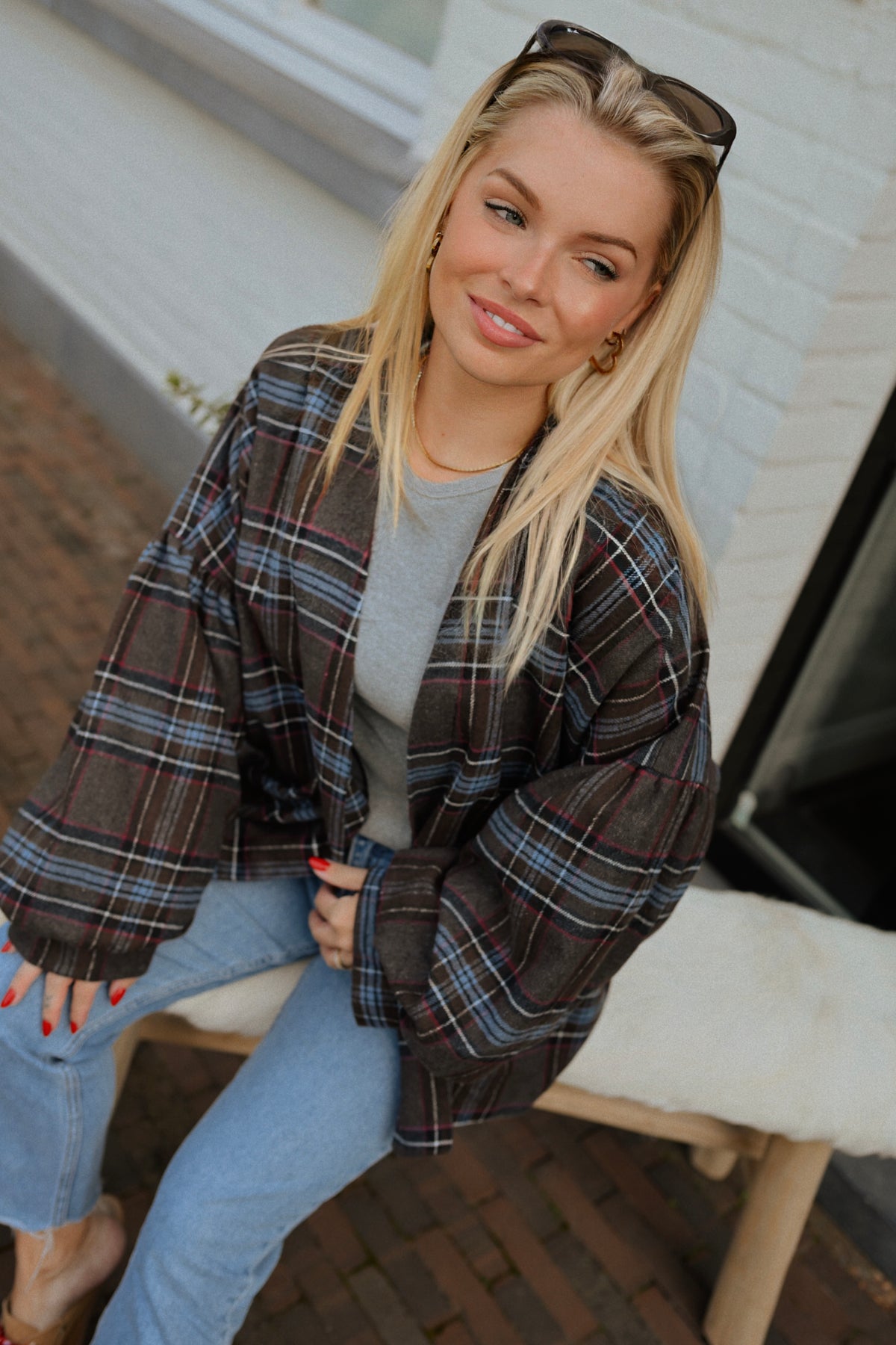 Hilke Carreaux Gilet - Bruin