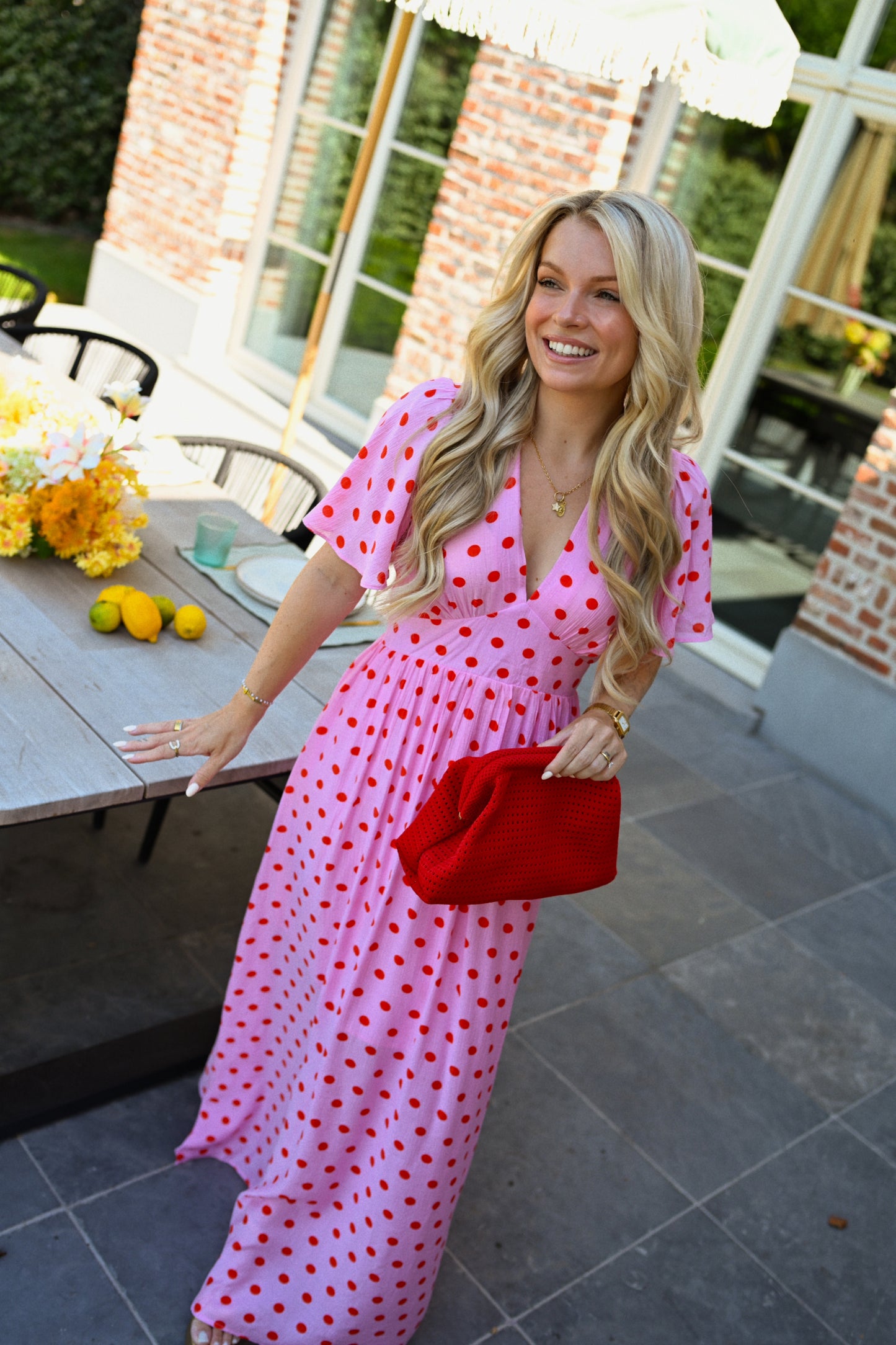 Polkadot Maxi Jurk - Roze