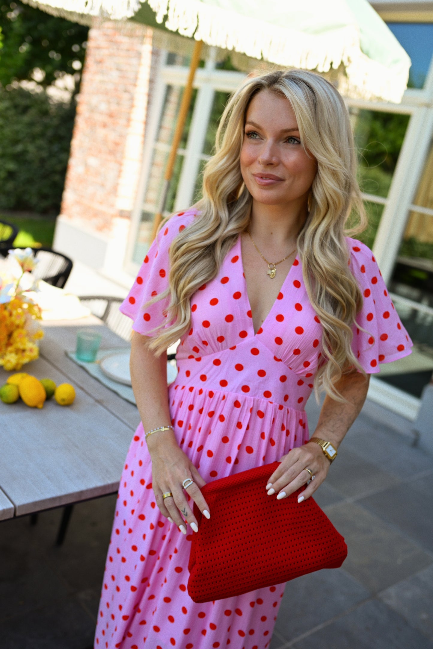 Polkadot Maxi Jurk - Roze