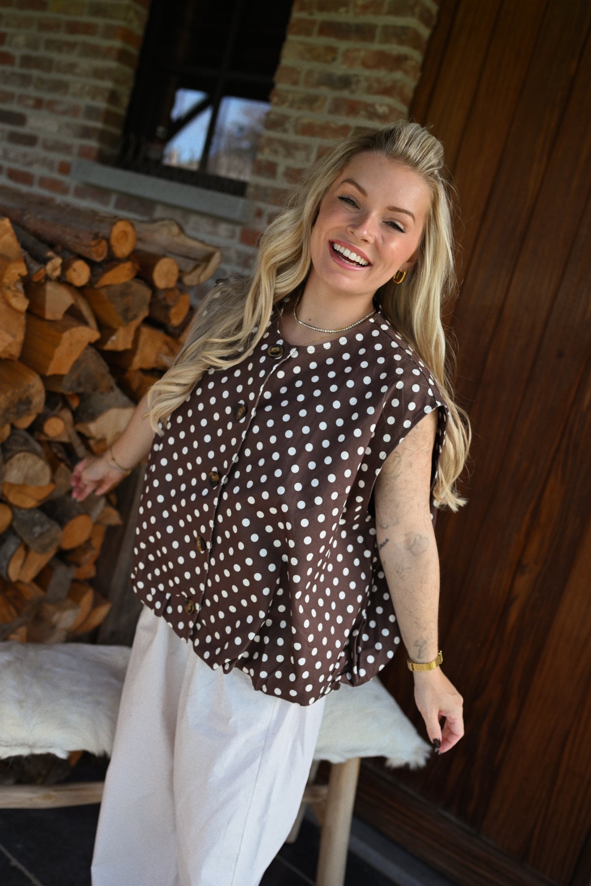 Emily Polkadot Gilet - Bruin