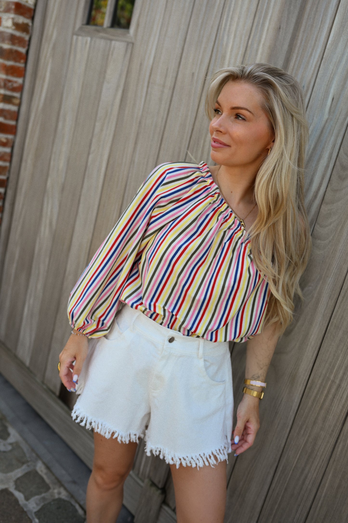 Julie Striped One Shoulder Top - Multicolor
