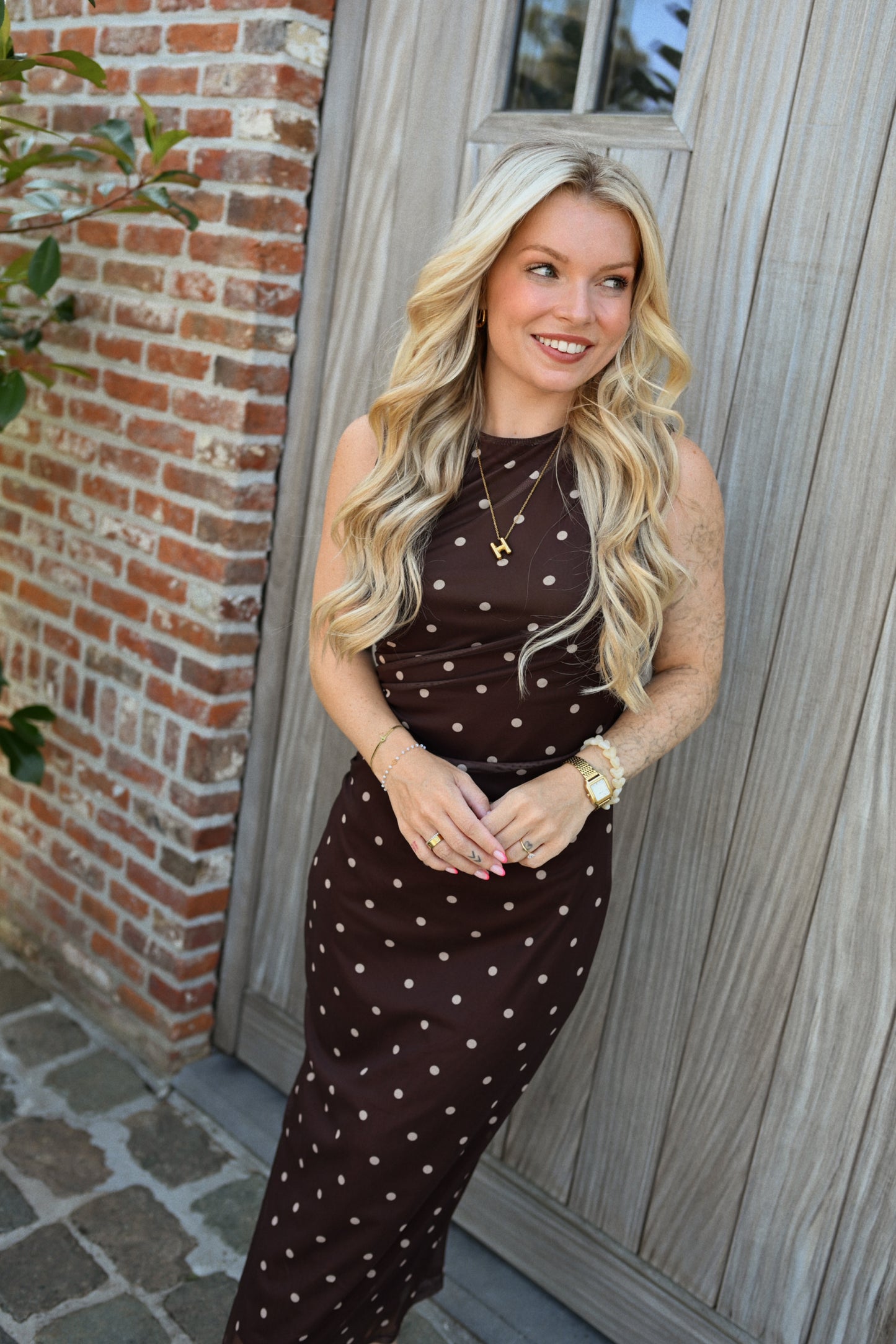 Manon Polkadot Jurk - Bruin