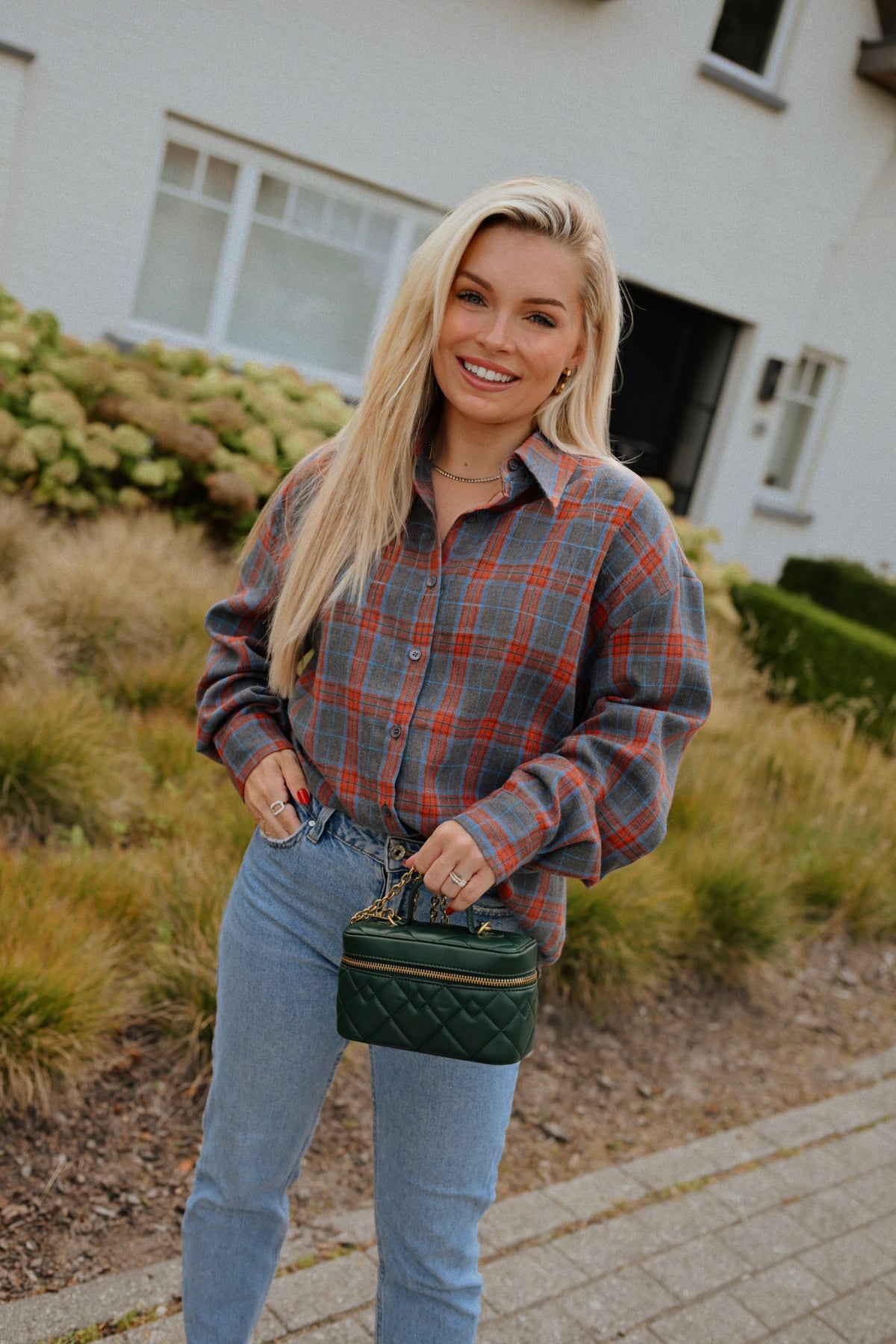Beau Carreaux Hemd Lang - Blauw