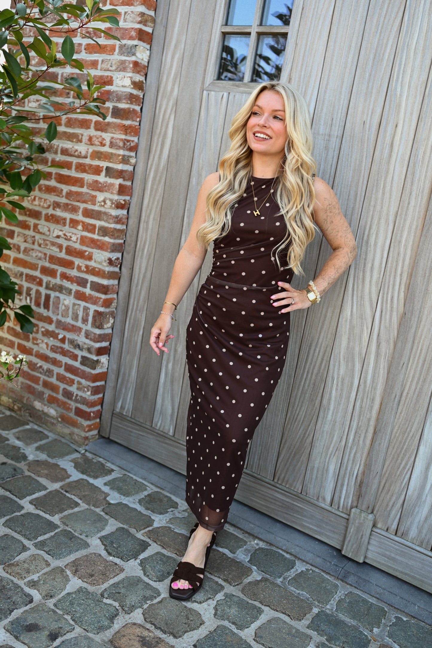 Manon Polkadot Jurk - Bruin