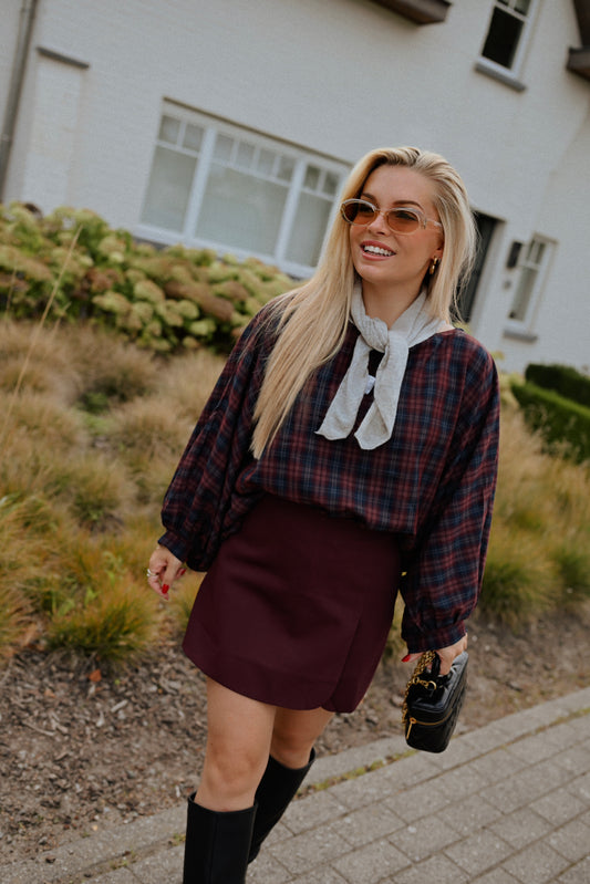 Cato Carreaux Blouse - Bordeaux