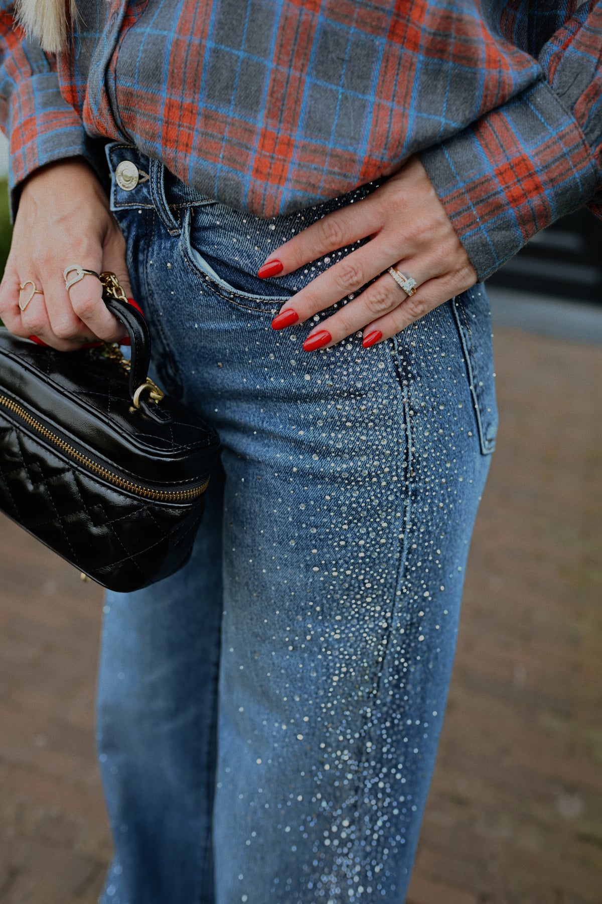 Strass Denim Broek - Blauw