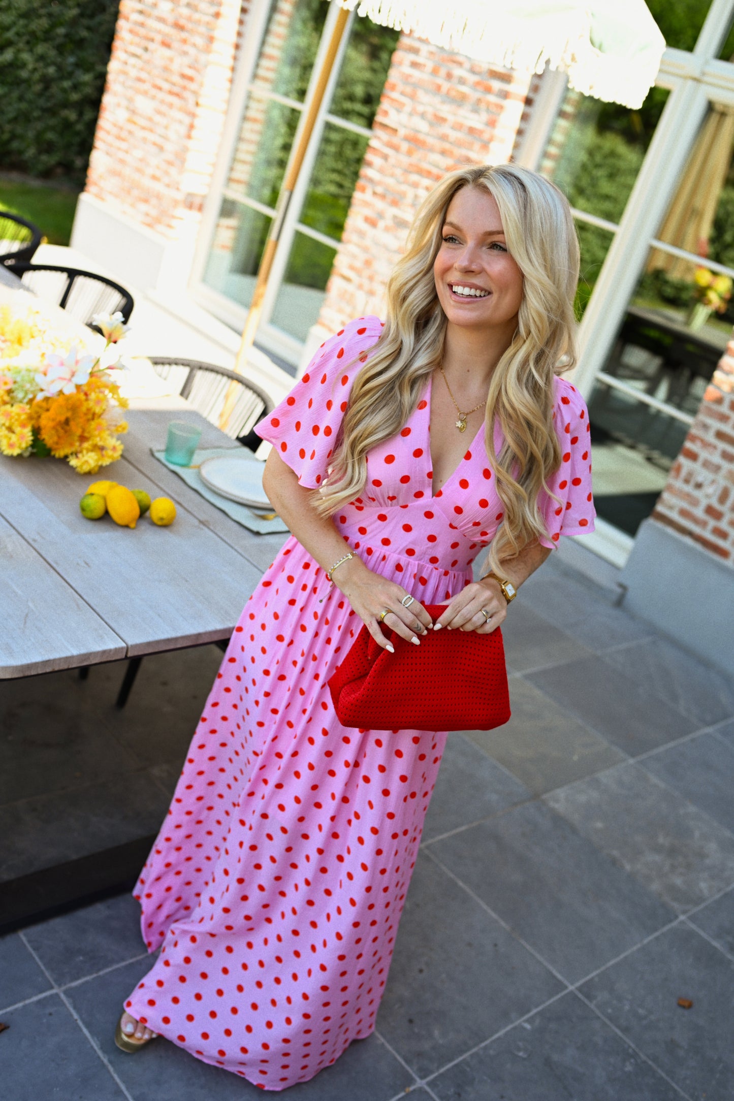Polkadot Maxi Jurk - Roze