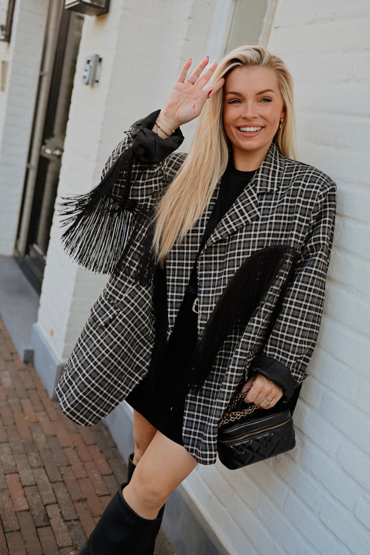 Fringe Carreaux Blazer - Zwart