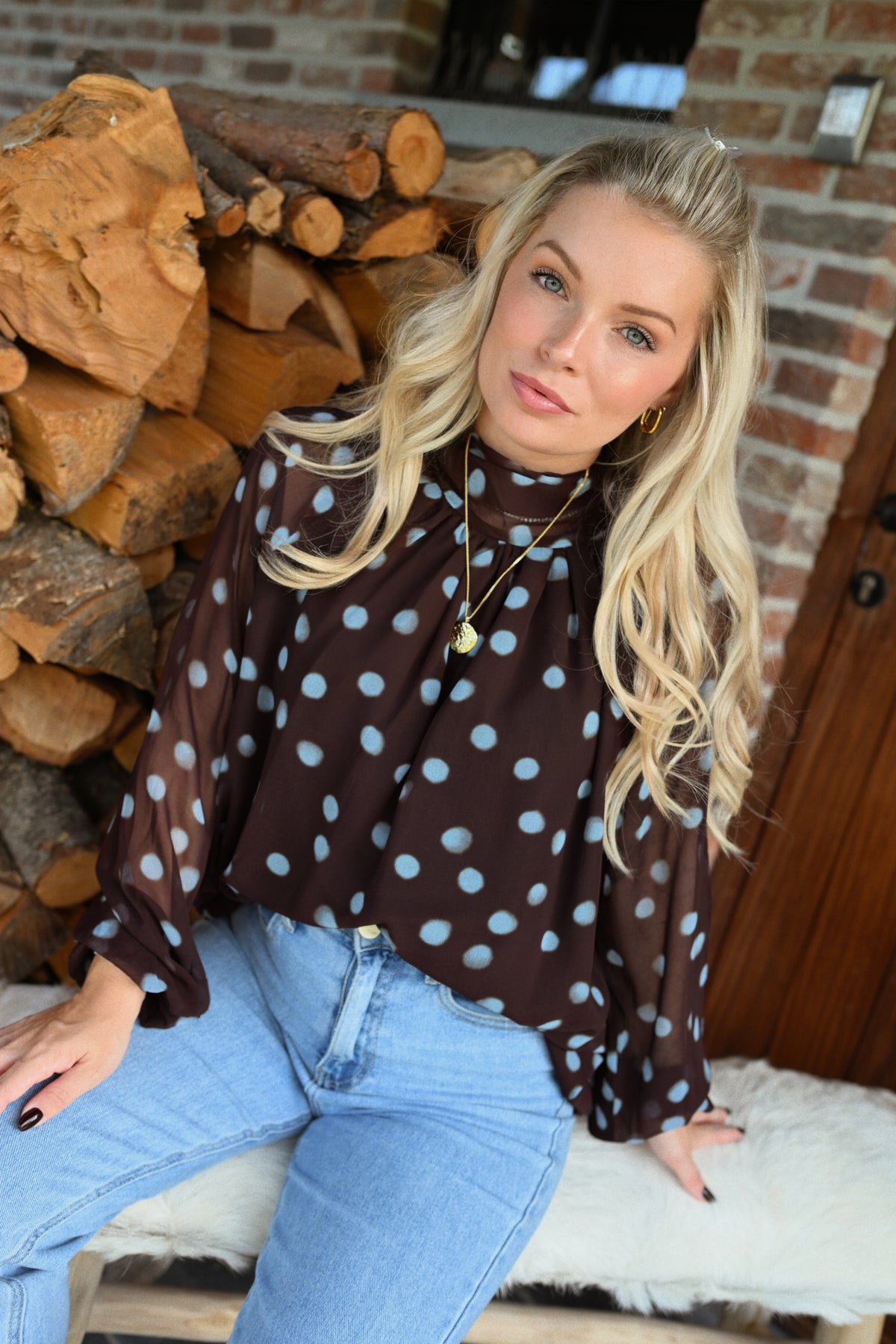 Nore Polkadot Blouse - Bruin