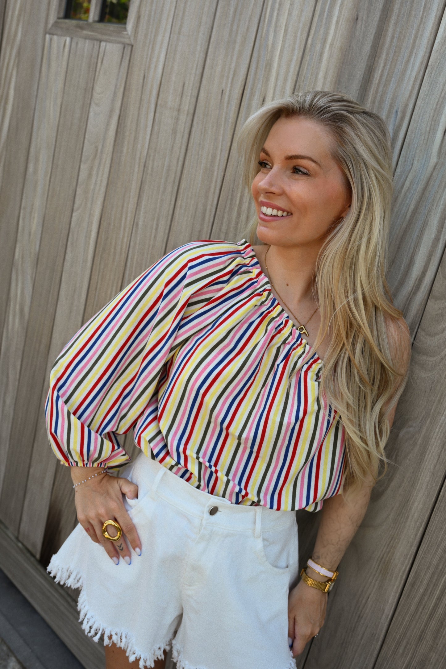 Julie Striped One Shoulder Top - Multicolor