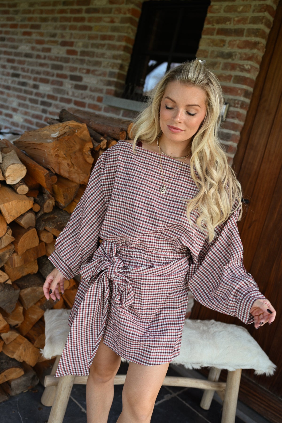 Eline Carreaux Blouse - Bruin