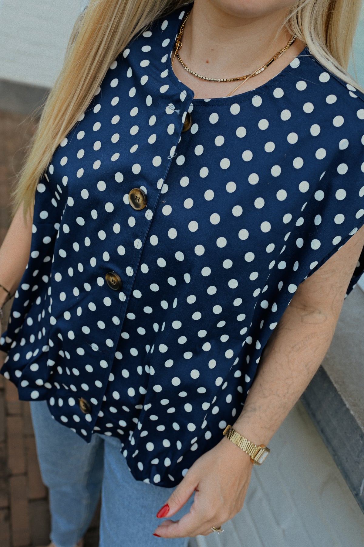 Emily Polkadot Gilet - Blauw
