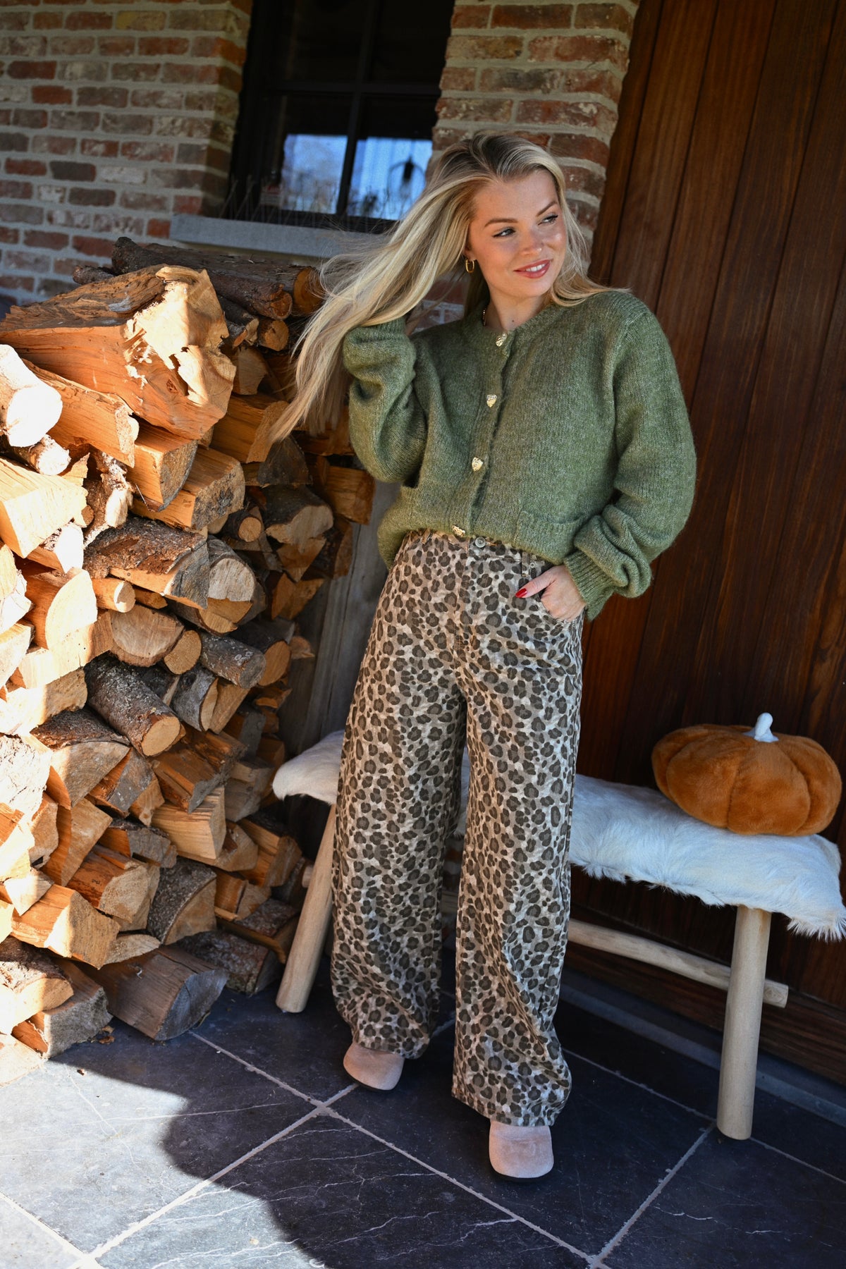 Izzy Leopard Denim Broek - Grijs