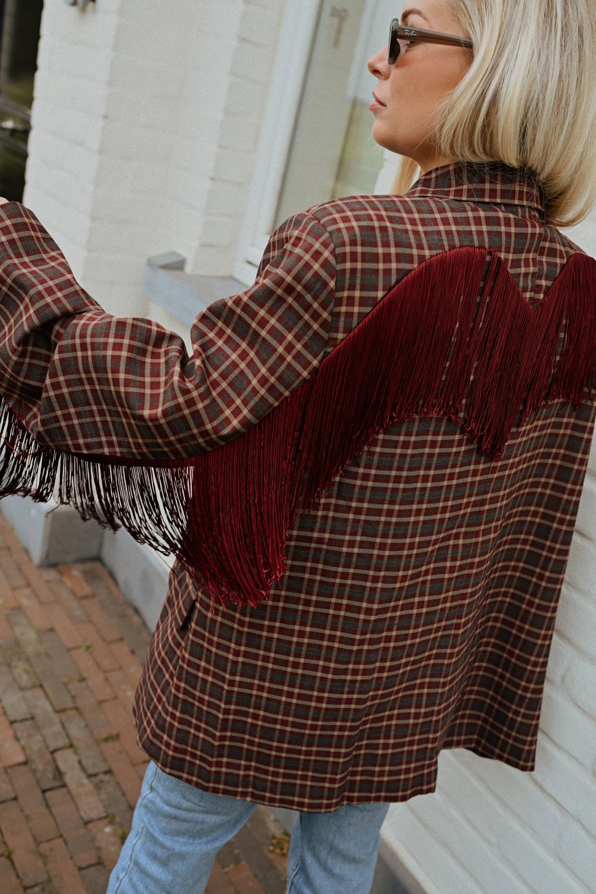 Fringe Carreaux Blazer - Bordeaux