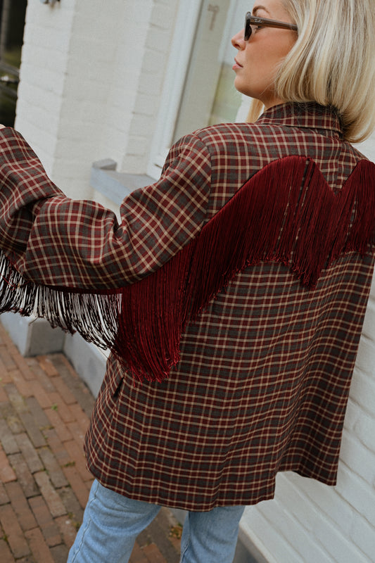 Fringe Carreaux Blazer - Bordeaux