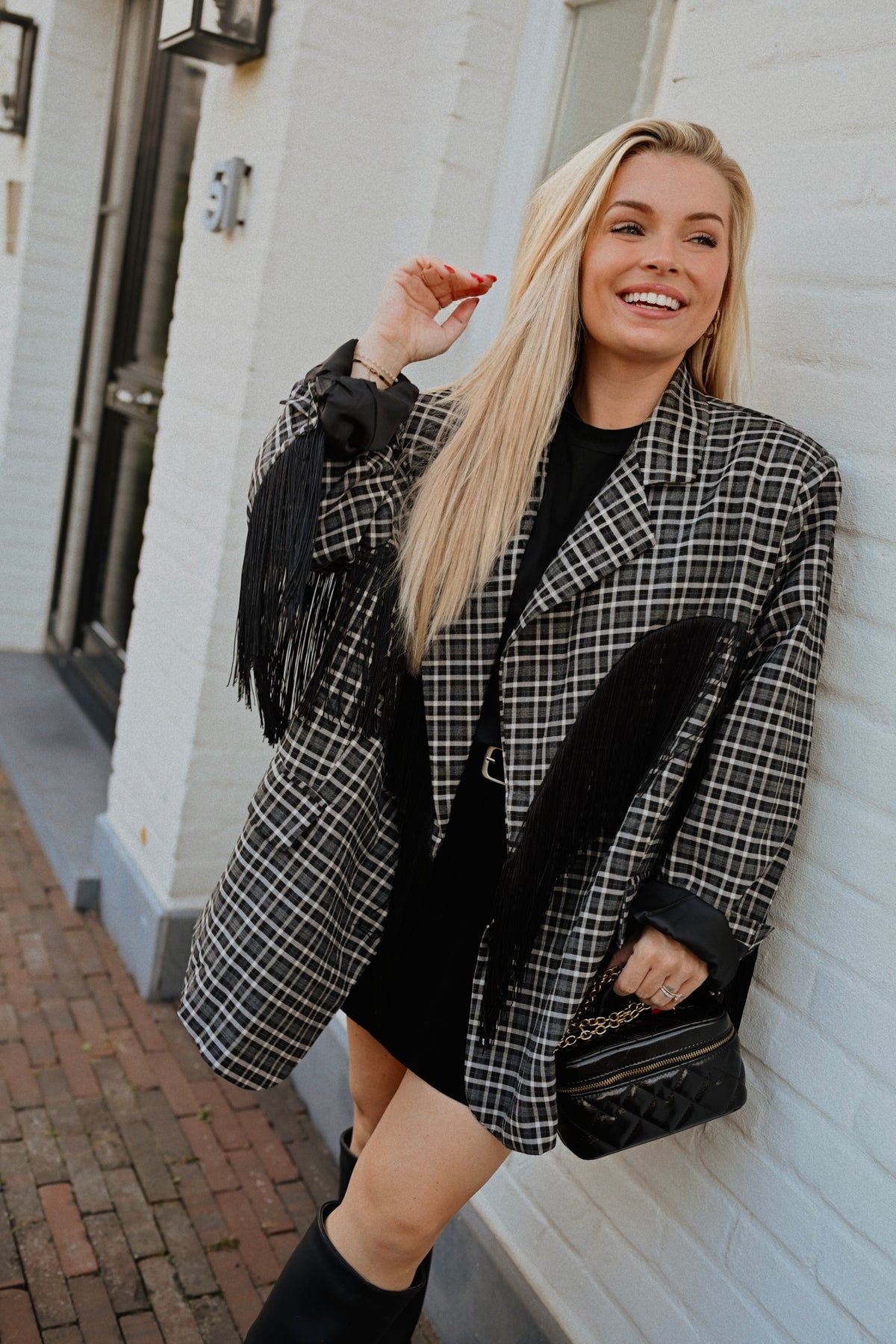 Fringe Carreaux Blazer - Zwart