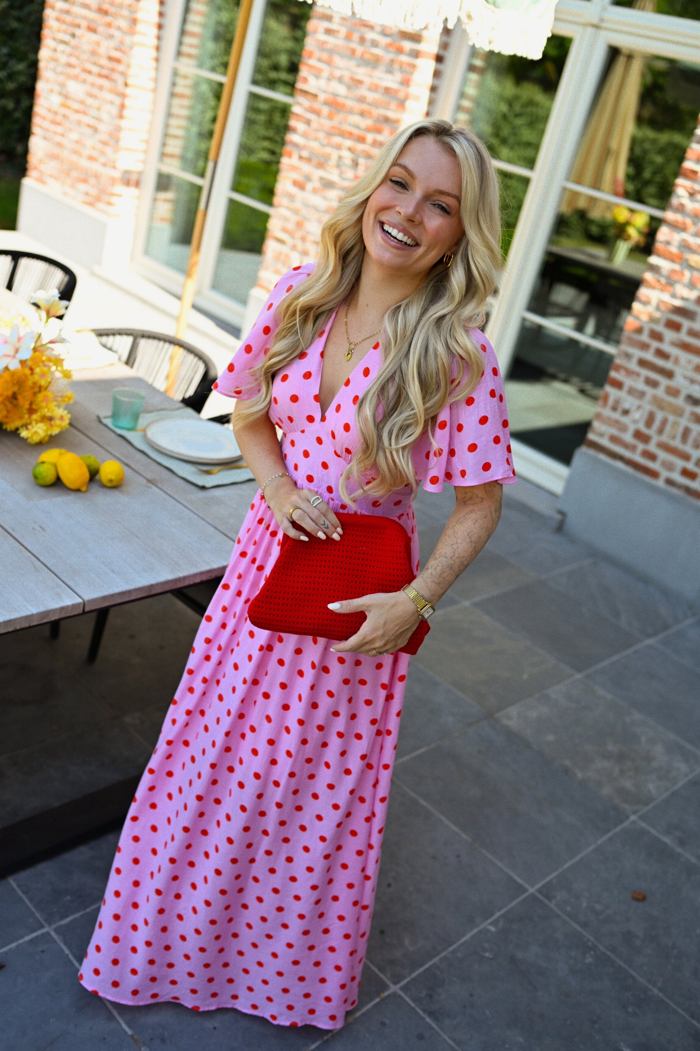 Polkadot Maxi Jurk - Roze