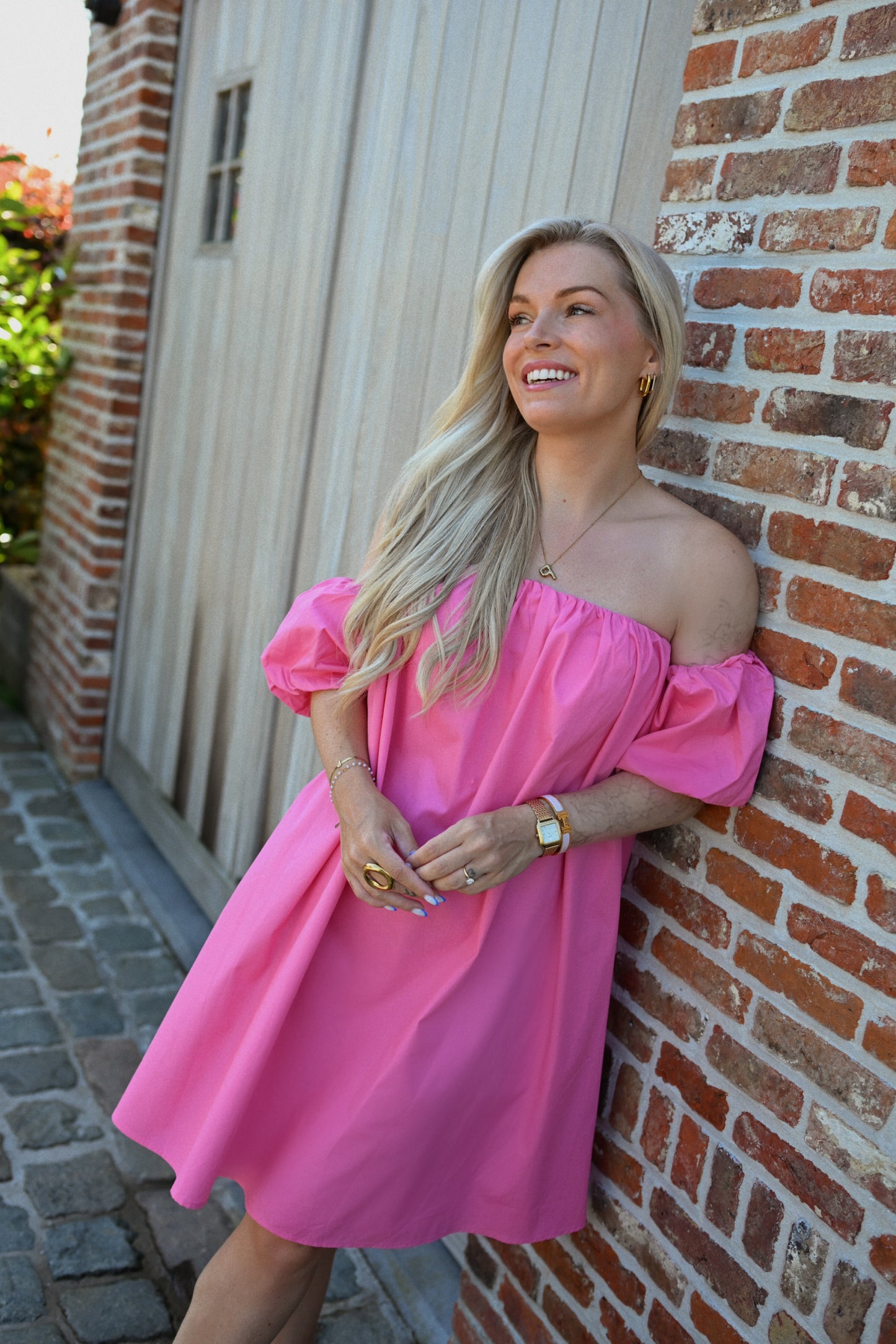 Off Shoulder Dress - Fuchsia