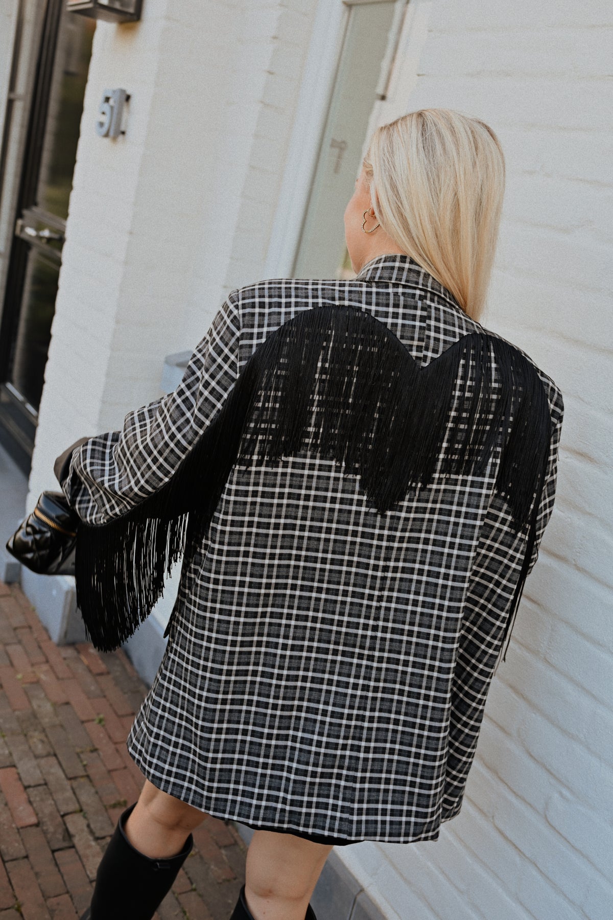 Fringe Carreaux Blazer - Zwart